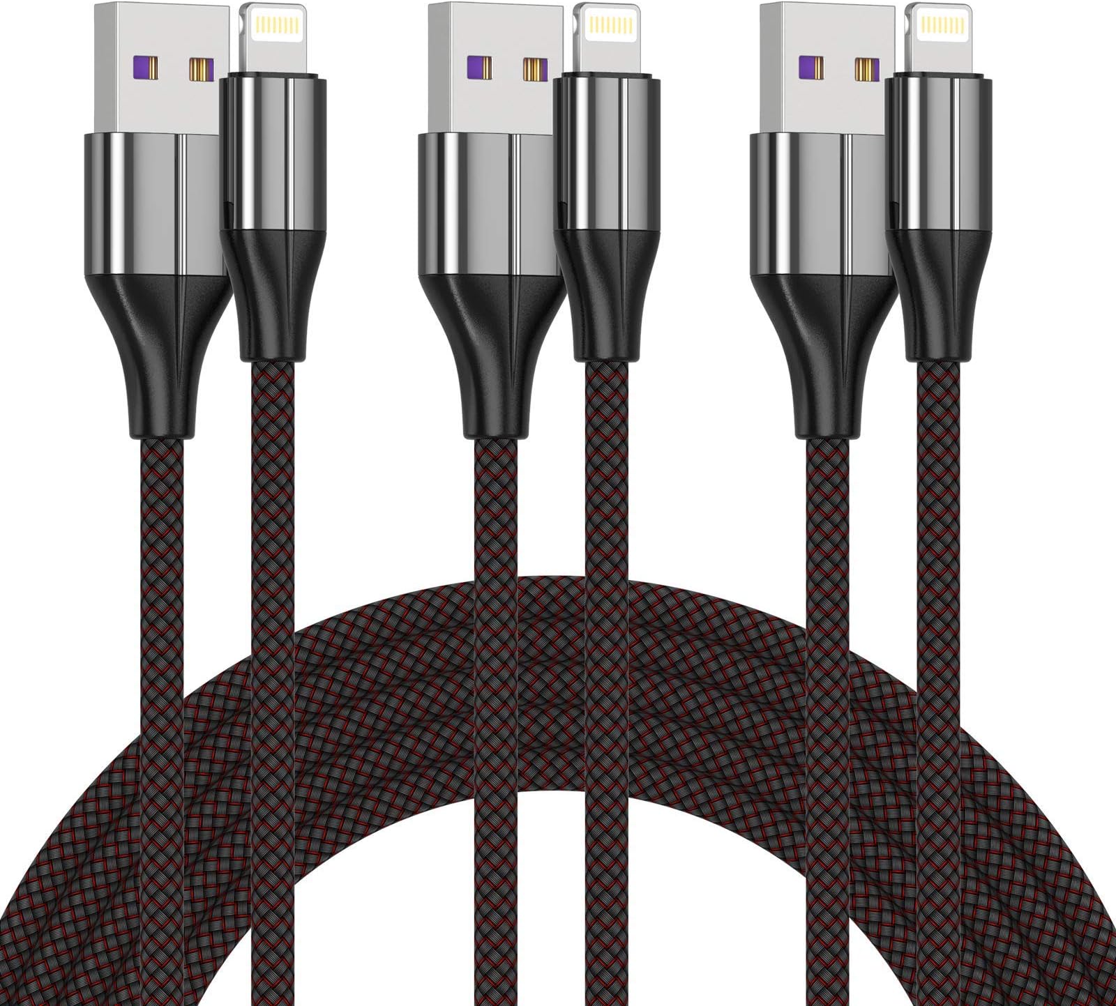 FEEL2NICE iPhone Charger Cable [MFi Certified],(3 Pack 2M) Nylon Braided Lightning Cable, iPhone Charging Cord USB Cable