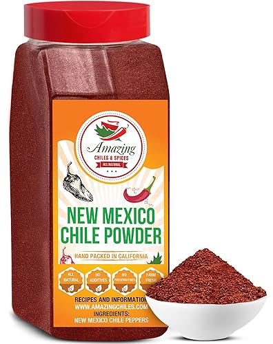 Chili en polvo de New Mexico 1 LB (16 oz) – Natural y Premium. Úselo para guisos, sopas, masajes de carne, salsa, enchiladas y más. Calor moderado.