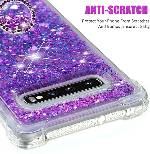 Miniatura 5 de Asuwish Funda de teléfono para Samsung Galaxy S10 Plus con protector de pantalla y soporte de anillo con purpurina líquida transparente, funda de
