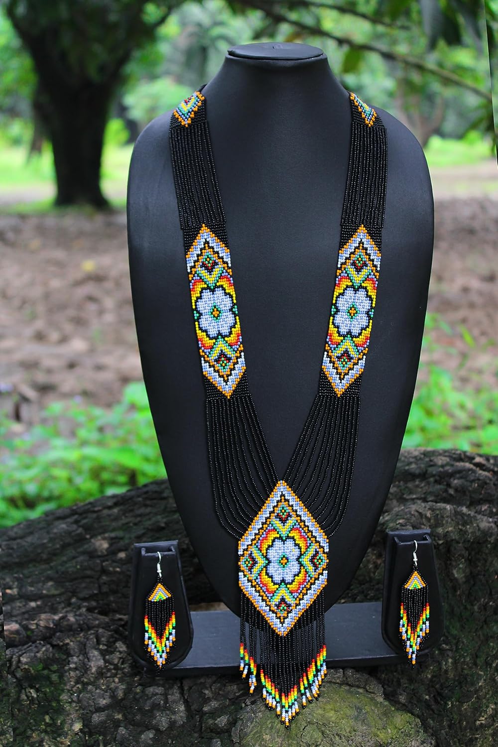 Native American Style beaded necklace for women Boho Statement Designer Jewelry Handmade Seed bead Long with earrings