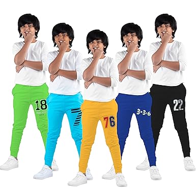 KYDA KIDS 100% Cotton Kids Printed Track Pant with Pocket for Boys & Girls - Regular Fit Trousers for Unisex, Multicolor - Pack of 5