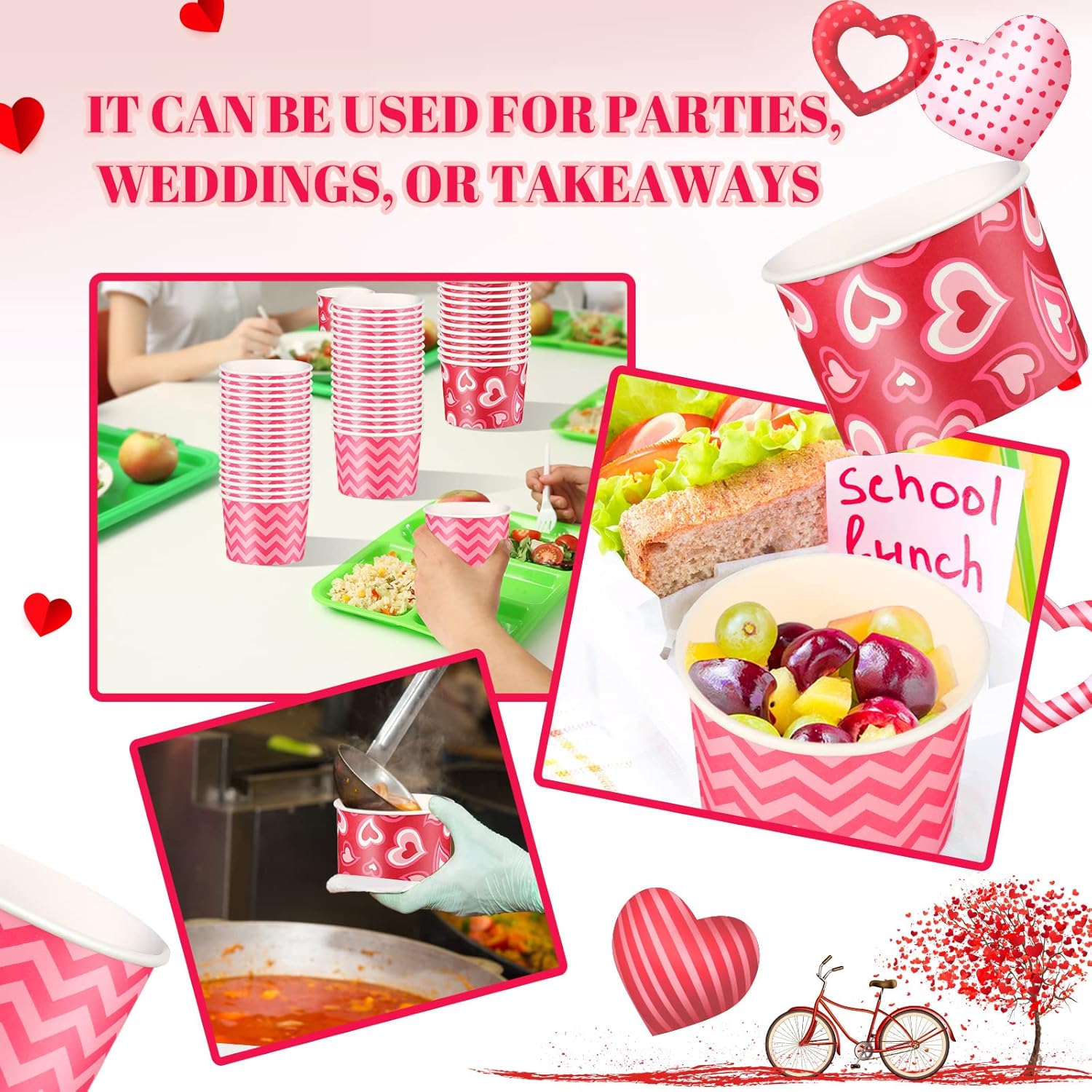 200 Pcs Valentine's Day Treat Snack Cups Valentines Heart Shaped Bowls 9 oz Disposable Paper Cup Red Pink Dessert Ice Cream Bowls For Party Snacks and Favors Frozen Treats Cupcakes Supplies Decor : Home & Kitchen