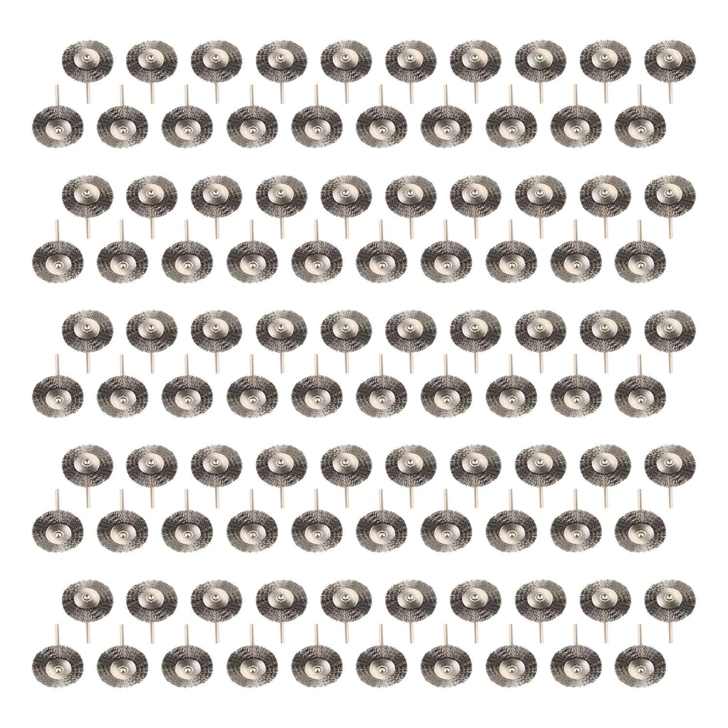 100Pcs 25mm Stainless Steel Wire Wheel Brush Sets T-Type with 1/8 Inch Shank Polishing Wheels Rotary Tool for Cleaning,Deburring and Surface-Finishing