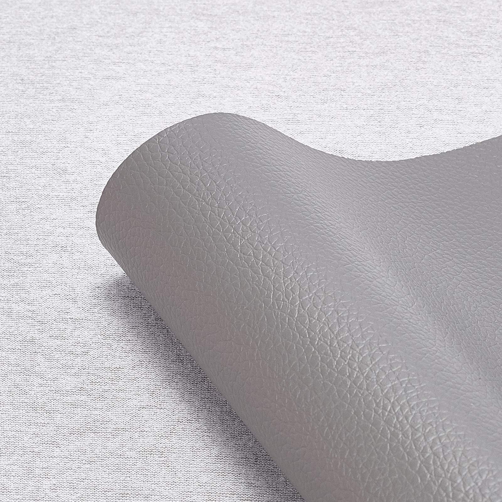 BENECREAT 13"x 55"(33cm x 140cm) Gray Solid Litchi Pattern Faux Leather Sheet Waterproof Synthetic Leather for Dressing Sewing Crafting DIY Project