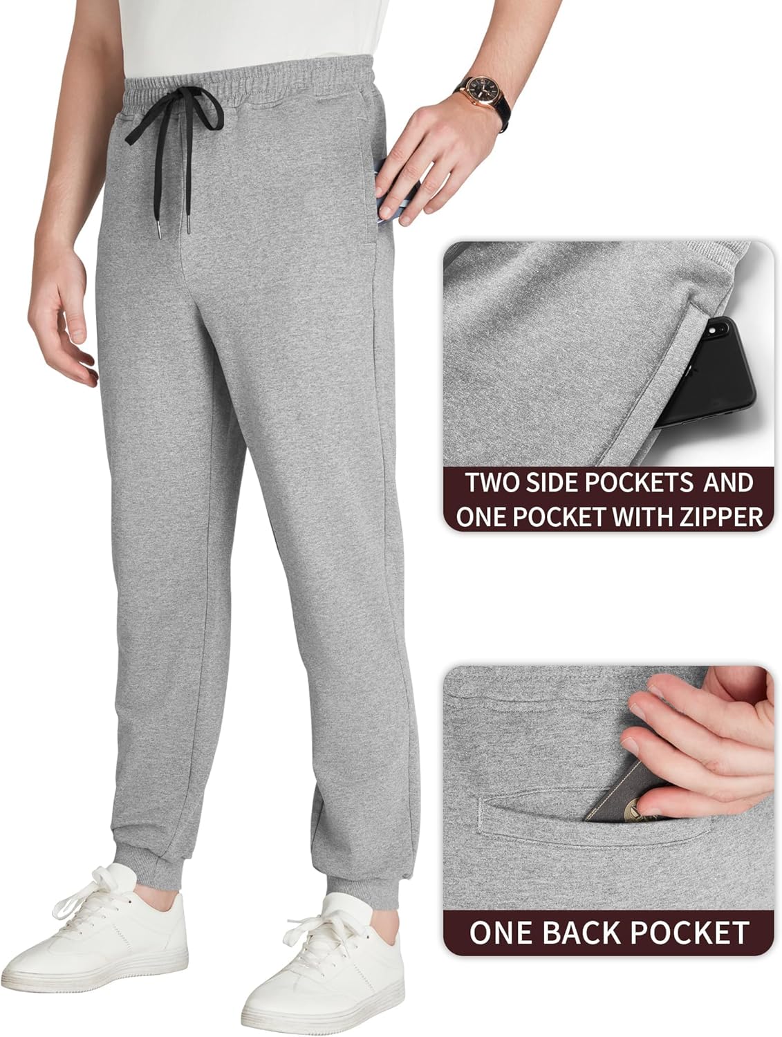 Idtswch 34/36/38/40 Long Inseam Mens Tall Sweatpants Fleece-Line Extra Long Joggers Pant with Zip Pockets - Image 3