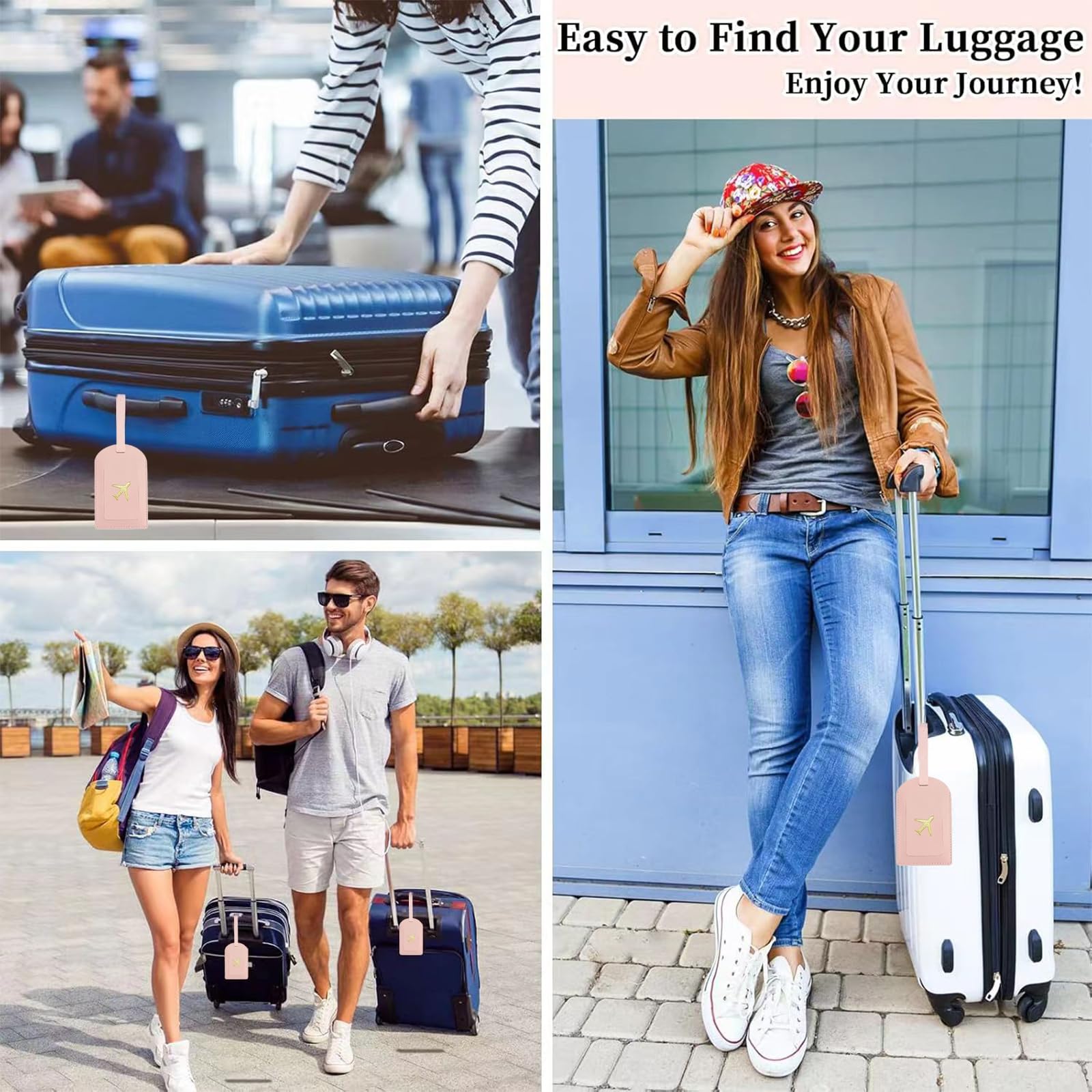 4 Etichette Valigie In Pelle PU Blu - Targhette Con Nome E Indirizzo, Antiperdita Bagagli - Foto 4