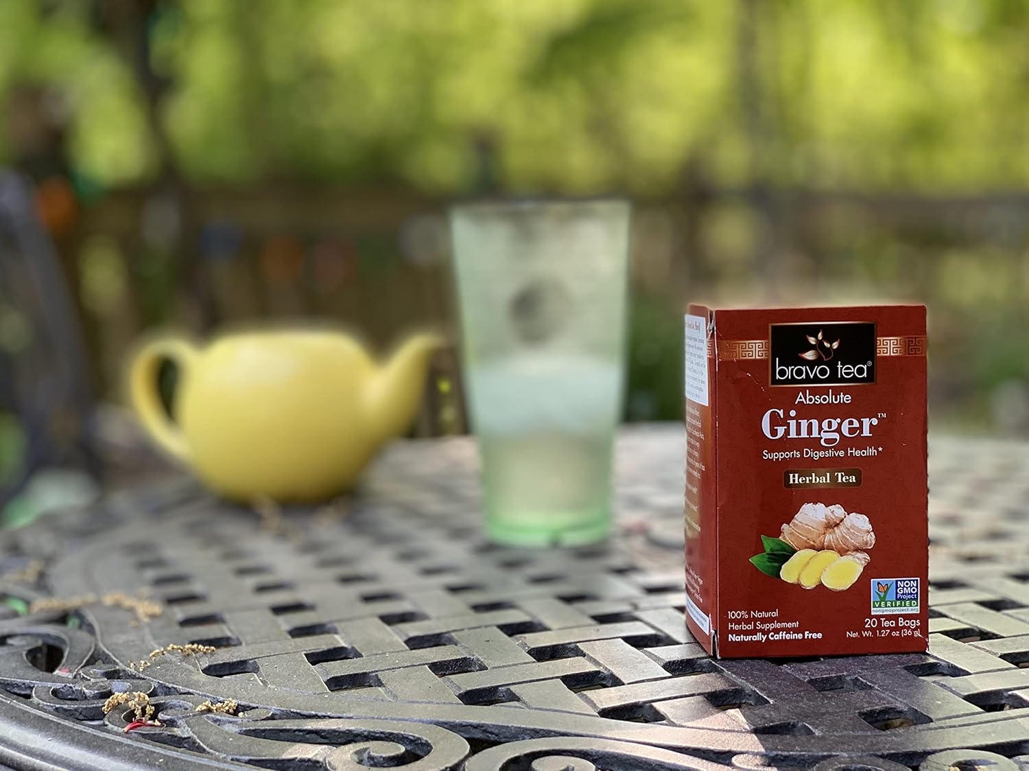 Bravo Tea Absolute Ginger Herbal Tea Caffeine Free, 20 Tea Bags, 6 Count