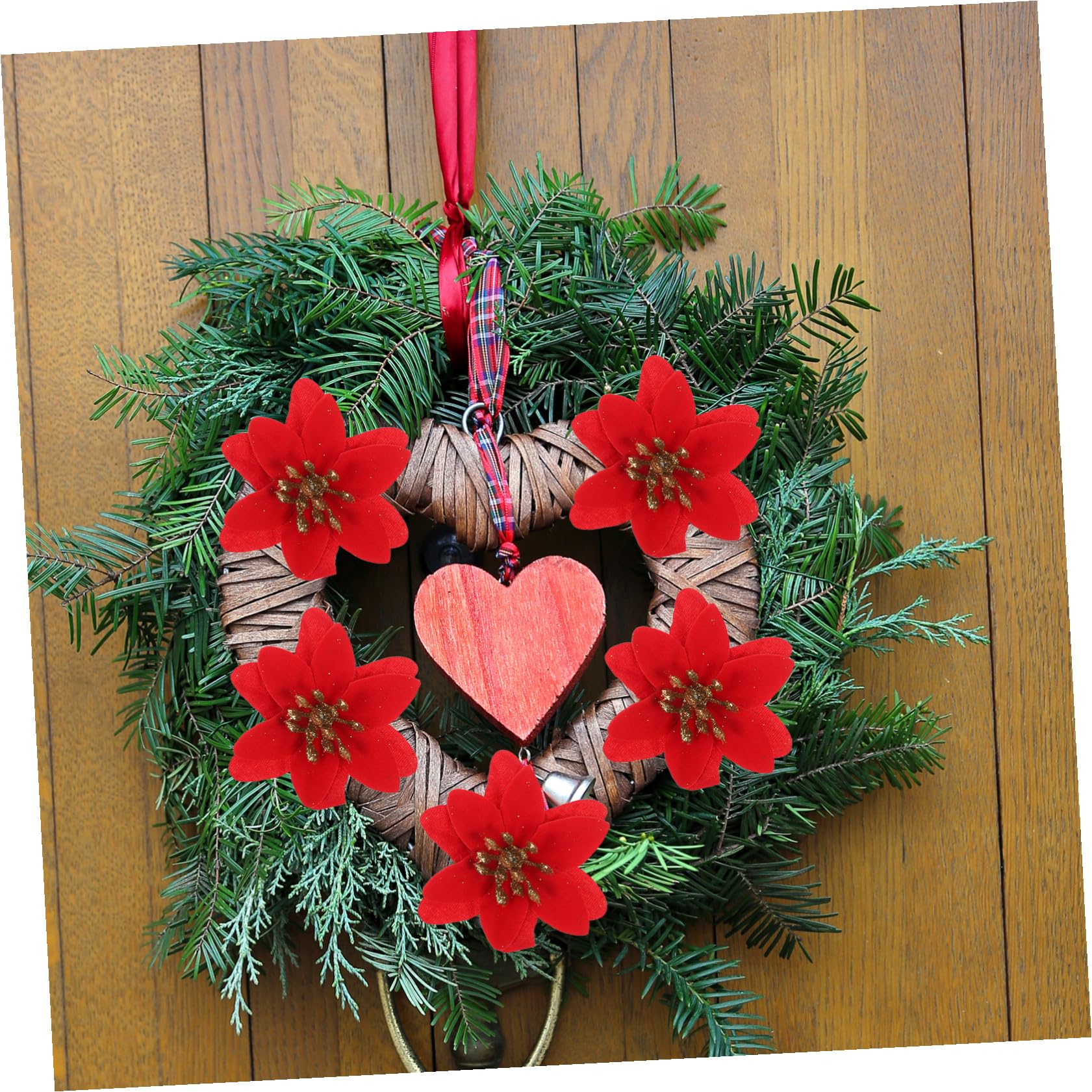 Zerodeko Flores Artificiales Rojas Hechas de Plástico y Tela con Lentejuelas para 10 Piezas Ideales para Arreglos y Manualidades para Decoración Navideña