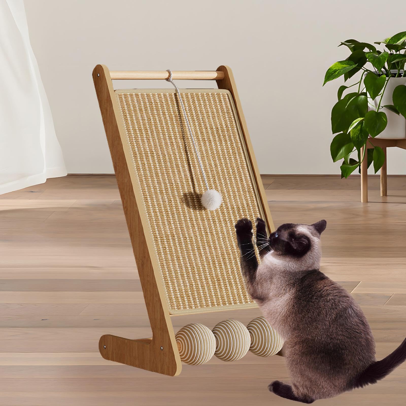 kowaku Griffoir Chat L Tapis Griffoir Chat Plateau Carton Mobilier Lounge Anti-Usure Jouet Interactif Fabriqué Bois Destiné Protection Mobilier Détente Intér, avec Ballon, Tampon de Jute