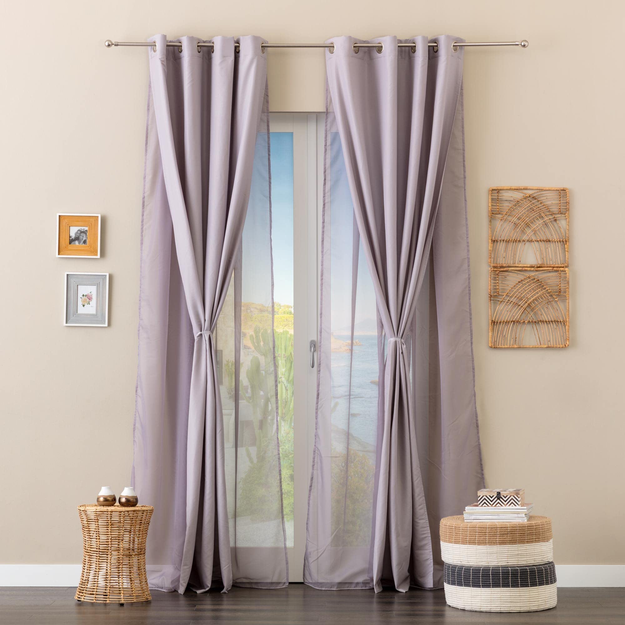 Linea Oro Curtain for Interior Window Balcony, Curtain with Eyelets Panel Curtain Transparent Sail Curtains for Living Room and Bedroom Model Twins Grey cm 140x280
