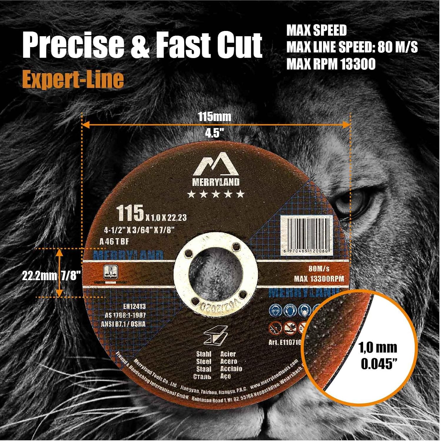 Merryland Cut Off Wheel 4 1/2 inch for Angle Grinder, Metal Cutting Wheel 4.5 X .045 X 7/8 Ultra Thin 25 Pack, Iron Steel Cutting Disc, Expert-Line E11071042