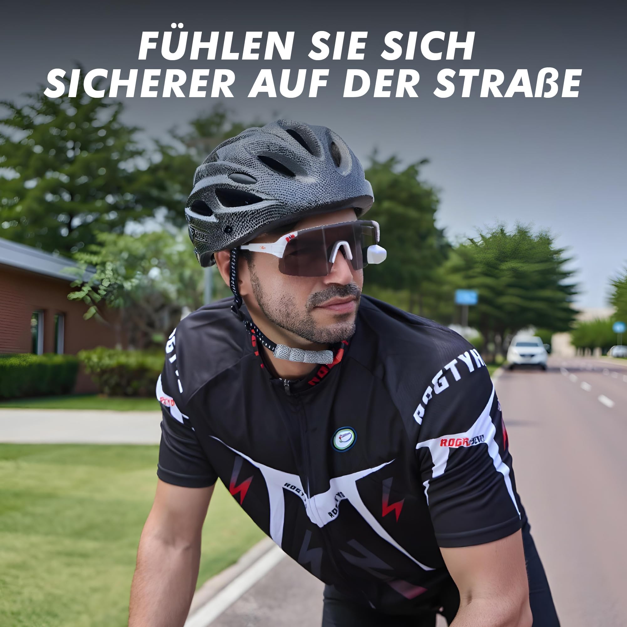 TriEye Fahrradbrille Mit Rückspiegel Links – Selbsttönende Sportbrille Für Herren & Damen – Winddicht & UV400 Schutz – Rennradbrille Für Straße & Pendler – Fahrrad Zubehör