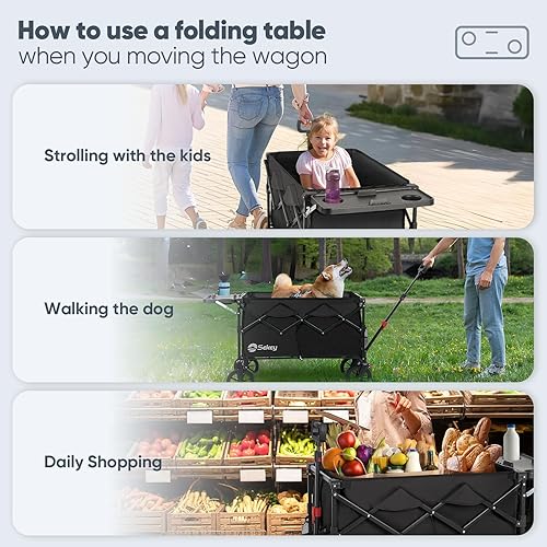 Miniatura 2 de Sekey Carro plegable con mesa plegable y soportes para bebidas, carrito de playa plegable con ruedas todo terreno que carga hasta 330 libras para