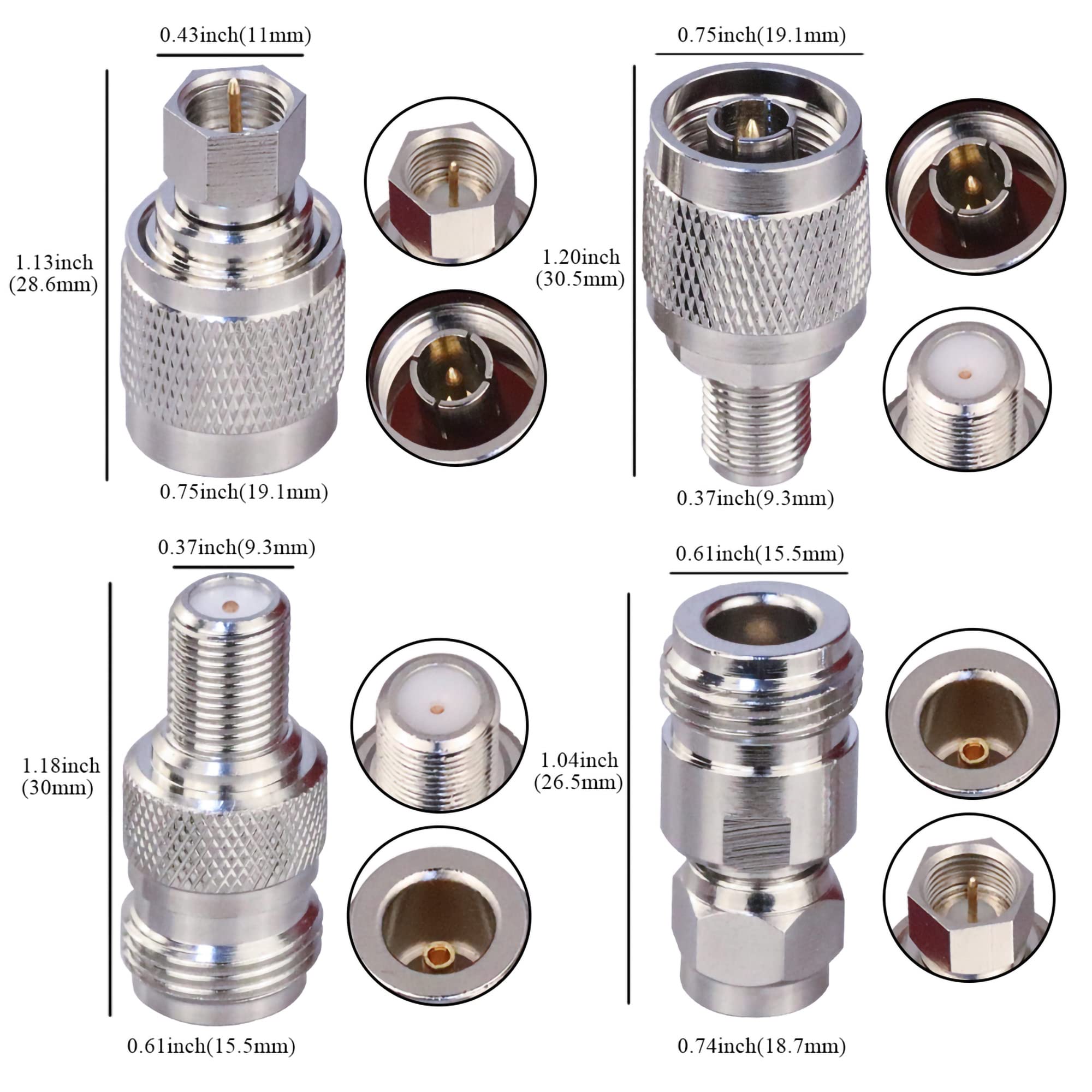 TUOLNK 4 Typ Set N-zu-F-Koax-Adapter-Kit F-Typ Buchse zu N-Typ Stecker Antenne RF-Koaxial-Koax-Adapter für Antennenverlängerungskabel N-Typ-F-Typ HF-Koax-Adapter-Kit