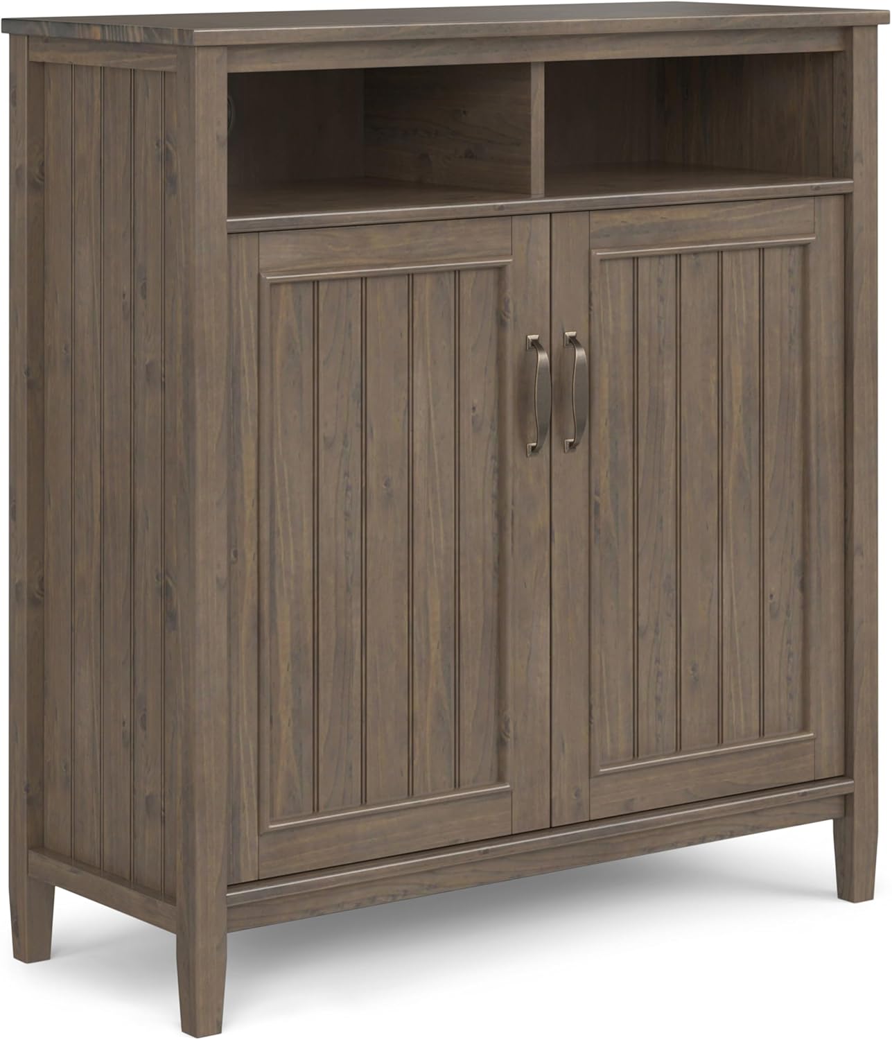 SIMPLIHOME Lev SOLID WOOD 39 Inch Wide Contemporary Medium Storage Cabinet in Smoky Brown, For the Living Room, Entryway and Family Room