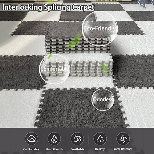 Miniatura 2 de Azulejos entrelazados de 12 x 12 pulgadas, 20 tapetes de espuma EVA, alfombras de área de felpa suave y esponjosa, tapete de juego de rompecabezas