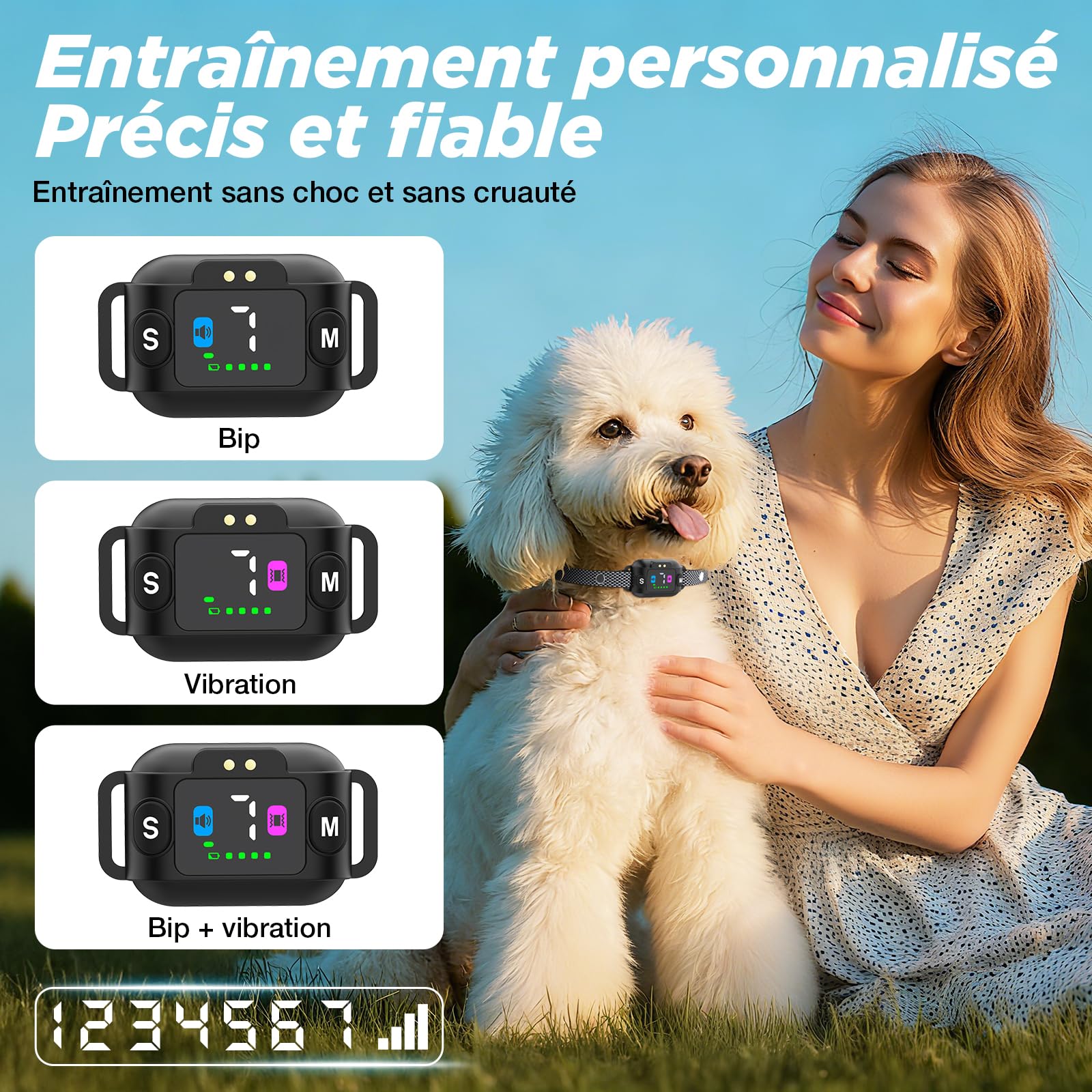 Collar Antiladridos para Perros, Collar Vibración Recargable, Súper Fino y Ligero, 3 Modos y 7 Niveles de Sensibilidad, Detección Inteligente de Ladridos, Impermeable IP67 para Perros Pequeños