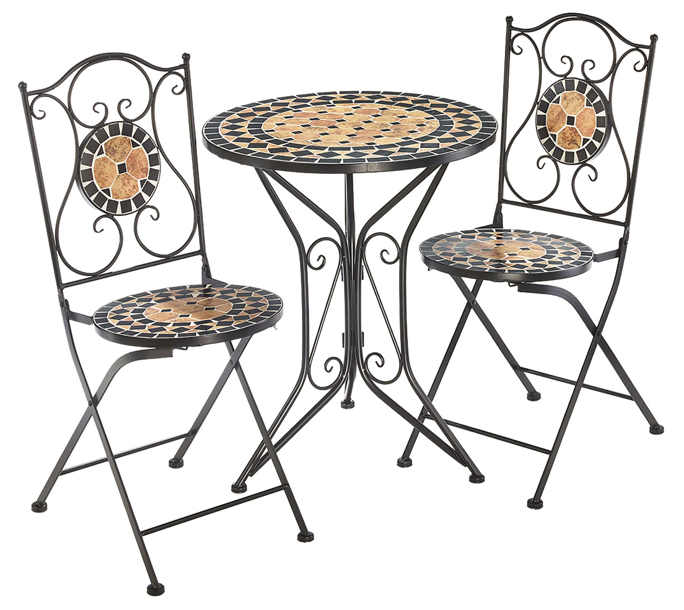 Kobolo Tischgruppe Gartenmöbel Mosaik 1 Tisch 2 Stühle schwarz