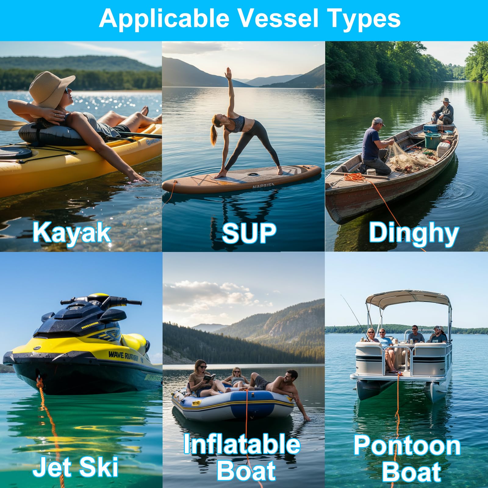 BeGrit Verzinkt Anker Gusseisen Faltanker 1,5KG Ankerset mit Ø 6mm 10 Meter Ankerleine Für Boot SUP Paddle(Silber)