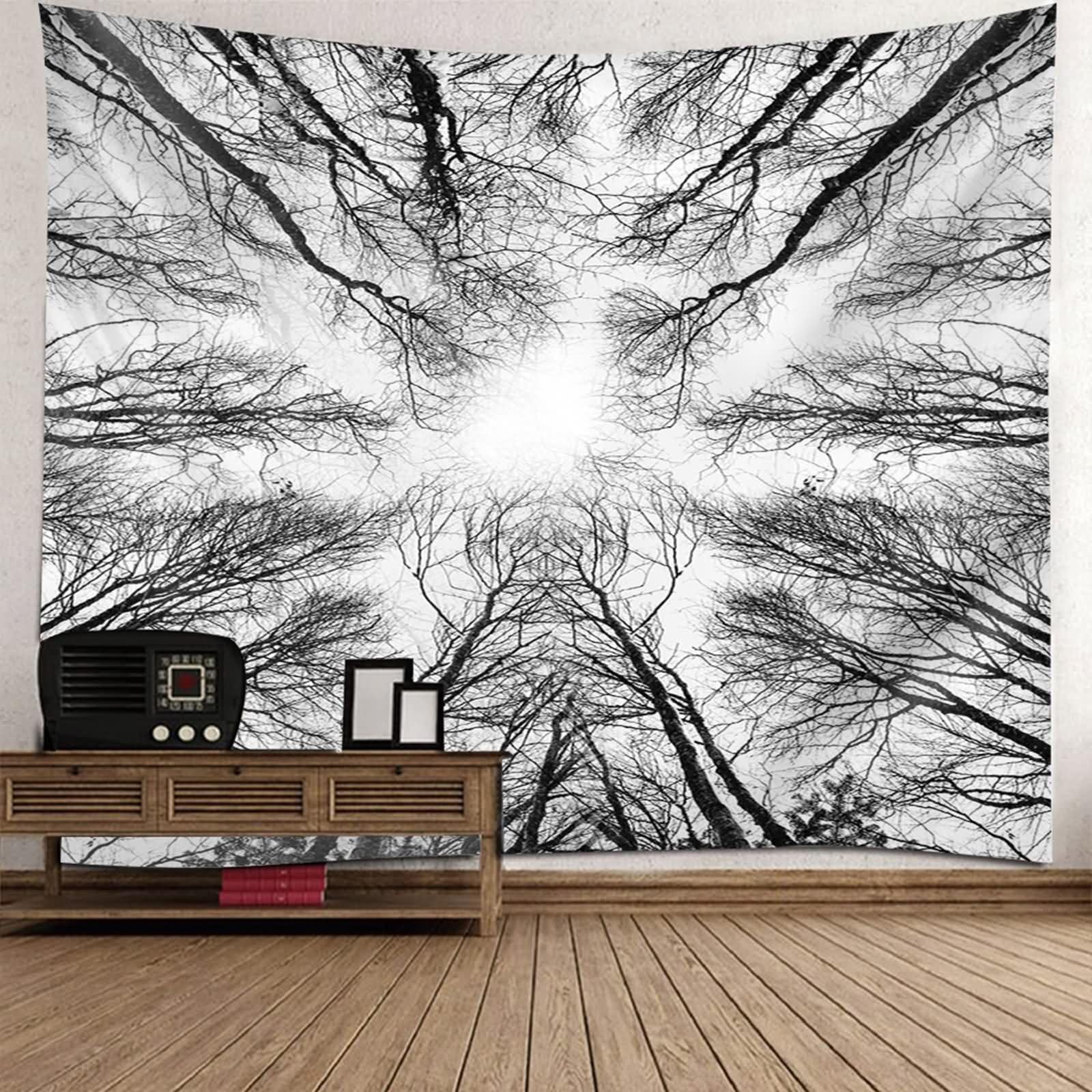 Homxi Wandteppich Landschaft 260 x 240 CM,Zweig Polyester Wandteppiche Kinderzimmer Deko Schwarz Grau