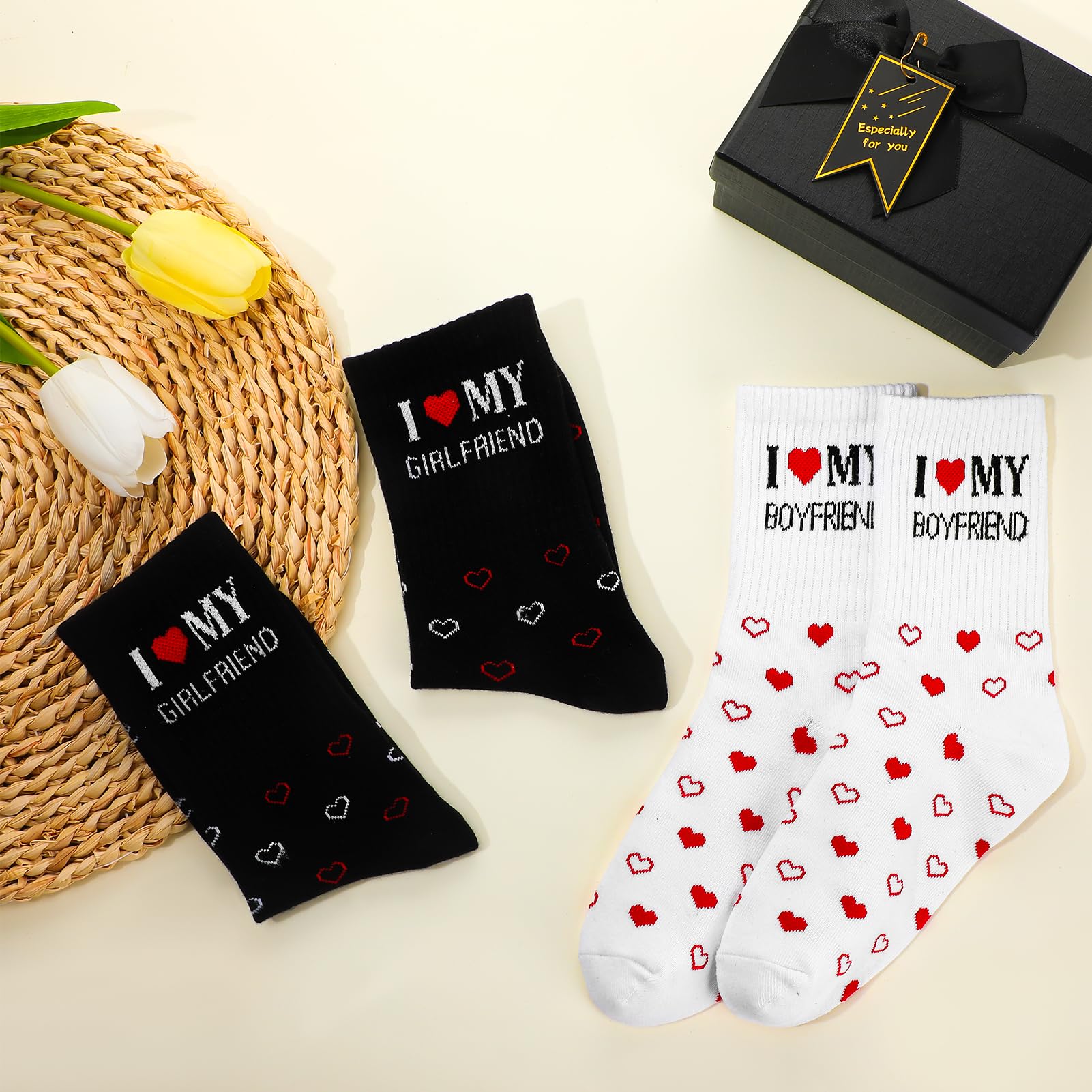 Funny Couple Socks for Boyfriend/Husband with Gifts Box, I Love My Boyfriend/Girlfriend Socks, Boyfriend/Husband Romantic Gifts for Anniversary Birthday