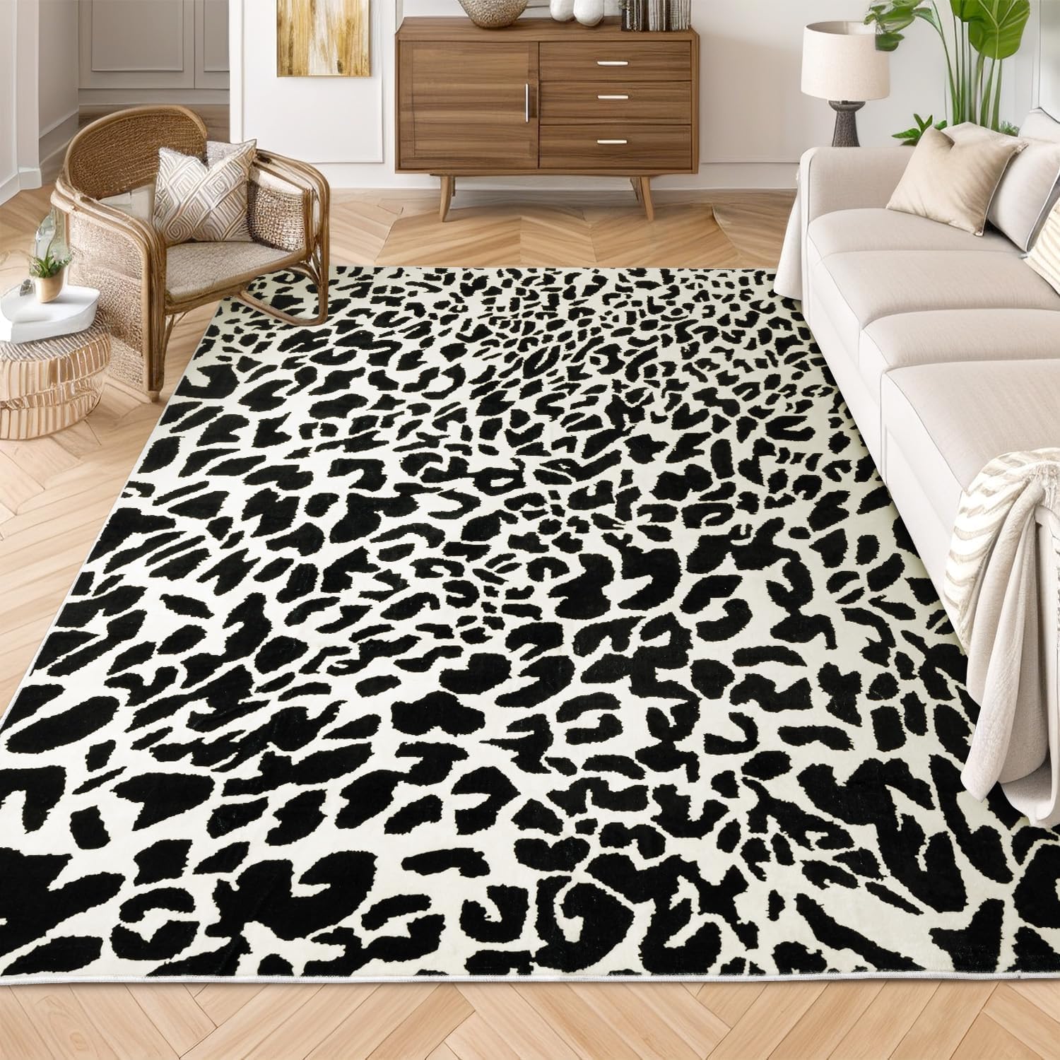 Grand tapis de salon 200 x 300 cm moderne noir et beige pour grande salle à manger