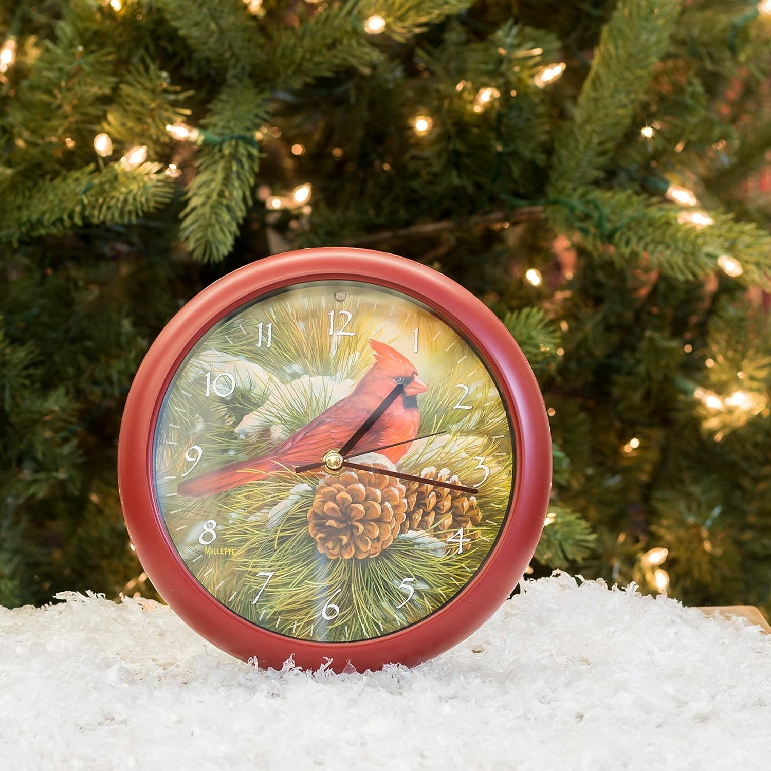 Mark Feldstein and Associates Wild Wings December Dawn Cardinal 8 inch Wall Clock and Cardinal 6 inch Glass and Steel Decorative Lantern