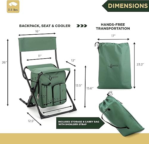 Miniatura 3 de Arrowhead Outdoor Silla de campamento compacta multifunción 3 en 1 mochila, taburete y enfriador aislado, con soporte para botellas y bolsa de