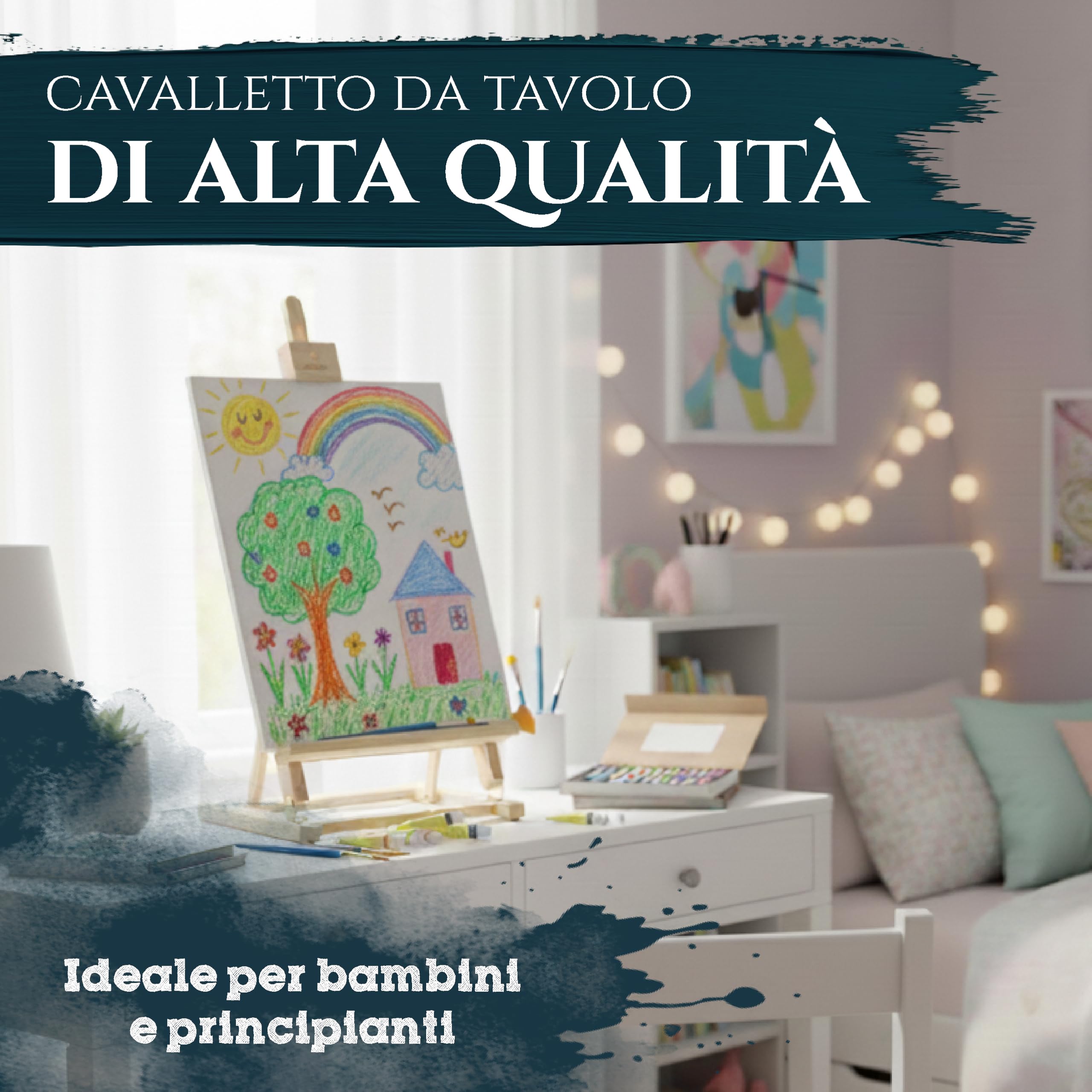 Artina Cavalletto pittura da tavolo per dipingere Sydney in legno massello di pino - per uso artistico hobby e studio - cavalletto professionale per dipingere - supporto tele