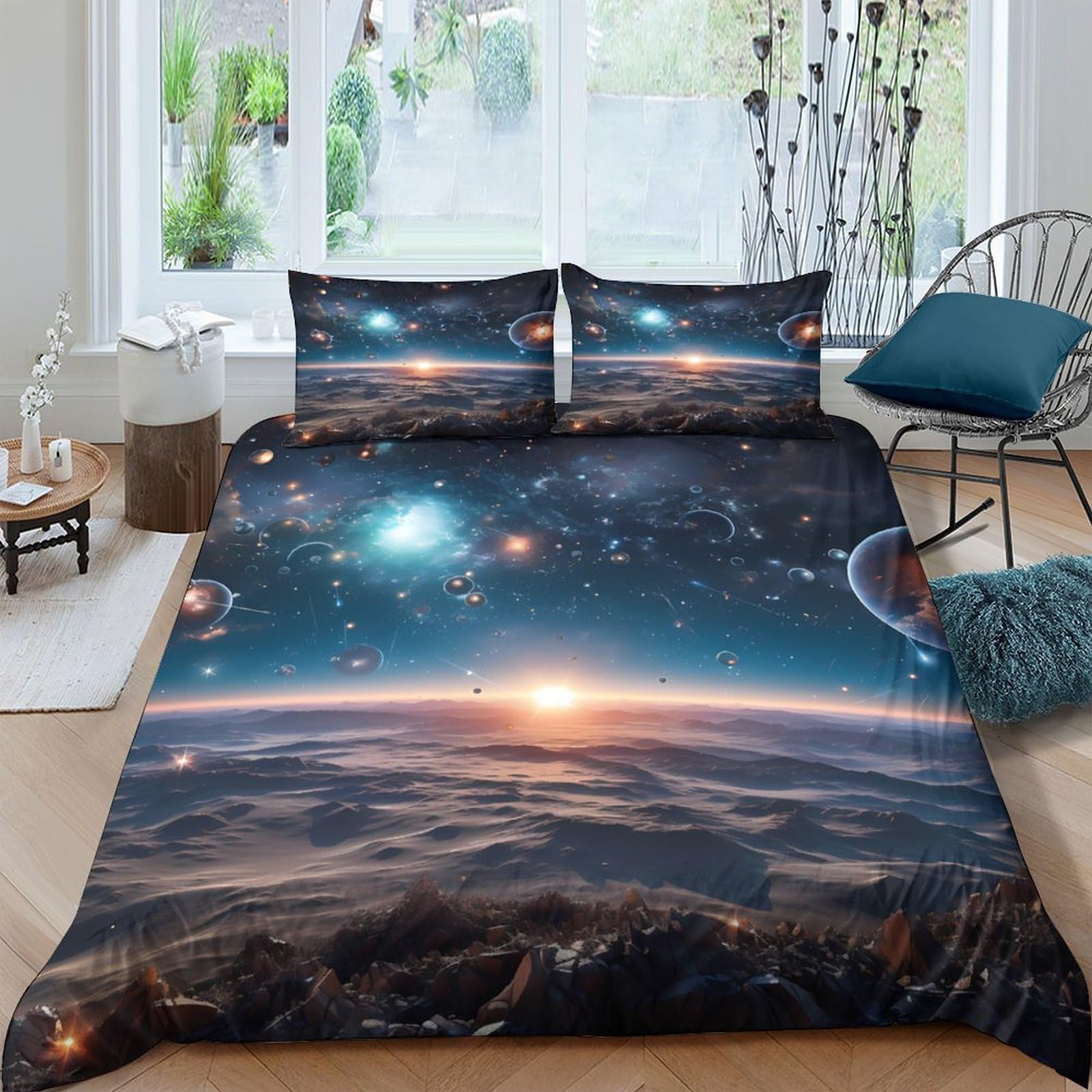 Ctjqhvkz Style-9 3D Printed Galaxy Starry Sky Fitted Sheet Microfiber Soft Bedroom Decor Cosmic Nebula Mattress Cover Washable Single（135X200cm）