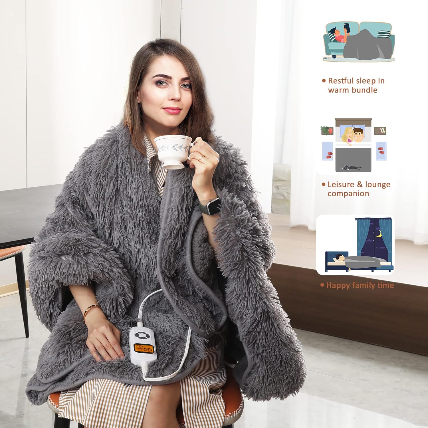 review Sted Heated Blanket, Electric Blanket Throw, 10 Heat Levels & 12 Time Settings Heating Blanket, Faux Fur Heated Throw Blanket with LCD Display, Overheating Protection, Machine Washable 50