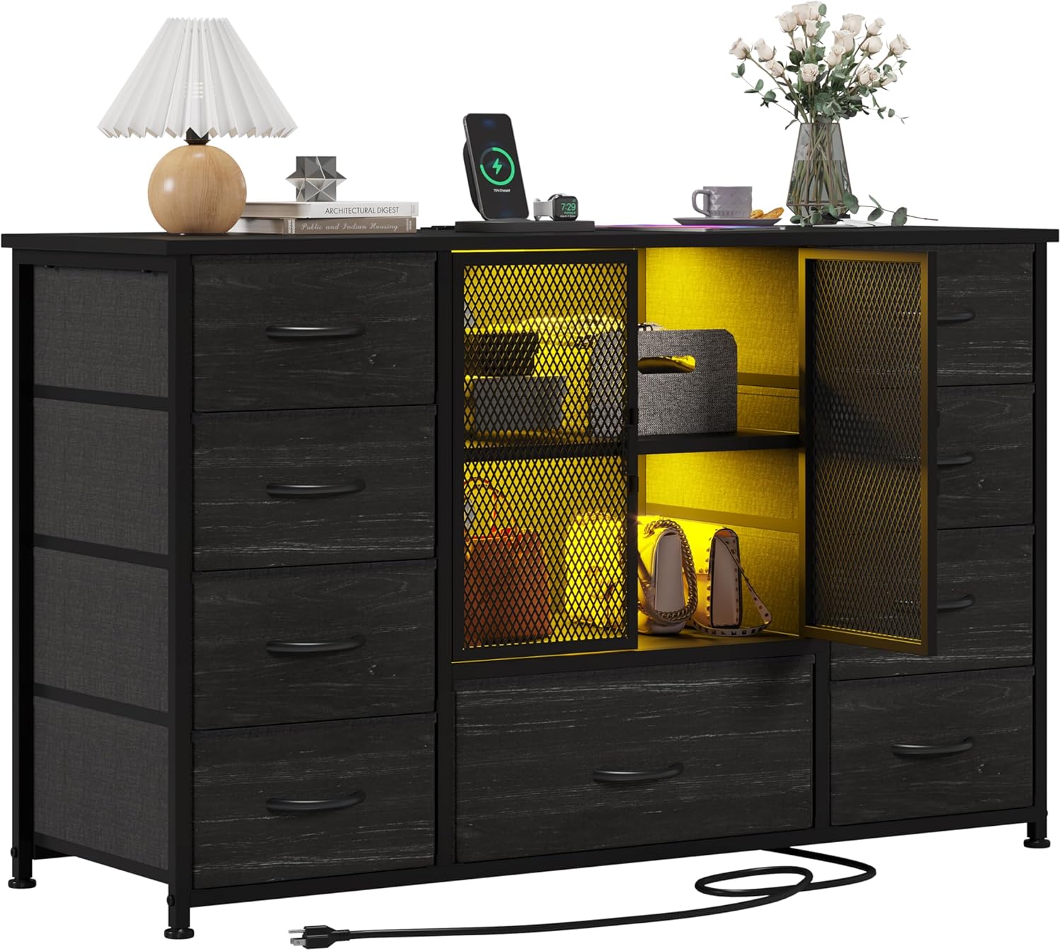 LUMTOK 9 Drawers Dresser, Drawer Dressers with Shelf and