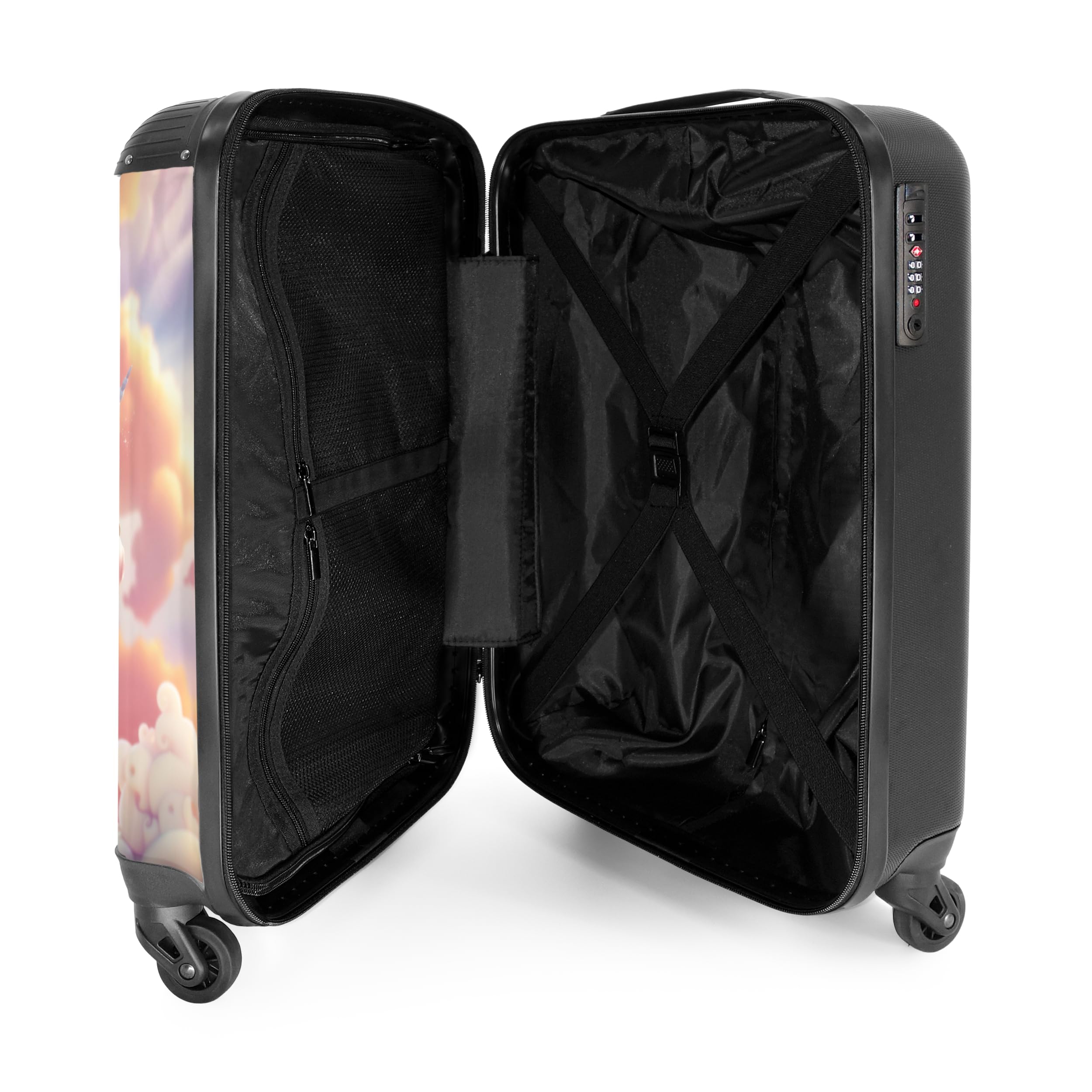 NoBoringSuitcases.com Valise Enfant Cabine Personnalisable, Bagages Fille, Roulette 55x35x25cm (Princesse, Licorne - Rose-Blanc)