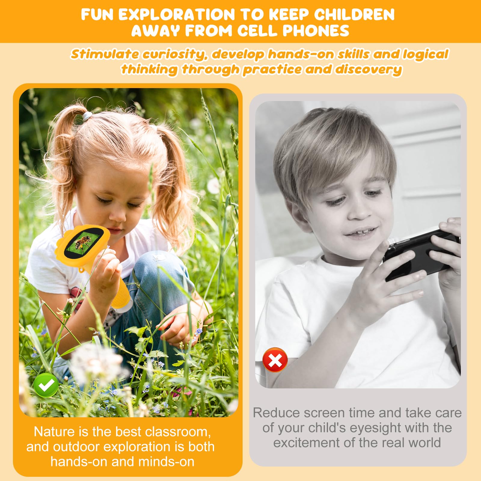 Talifoca Microscopio Portatile per Bambini, 1000x Zoom, Schermo IPS HD da 2 Pollici, LED, USB, Platica, Giallo