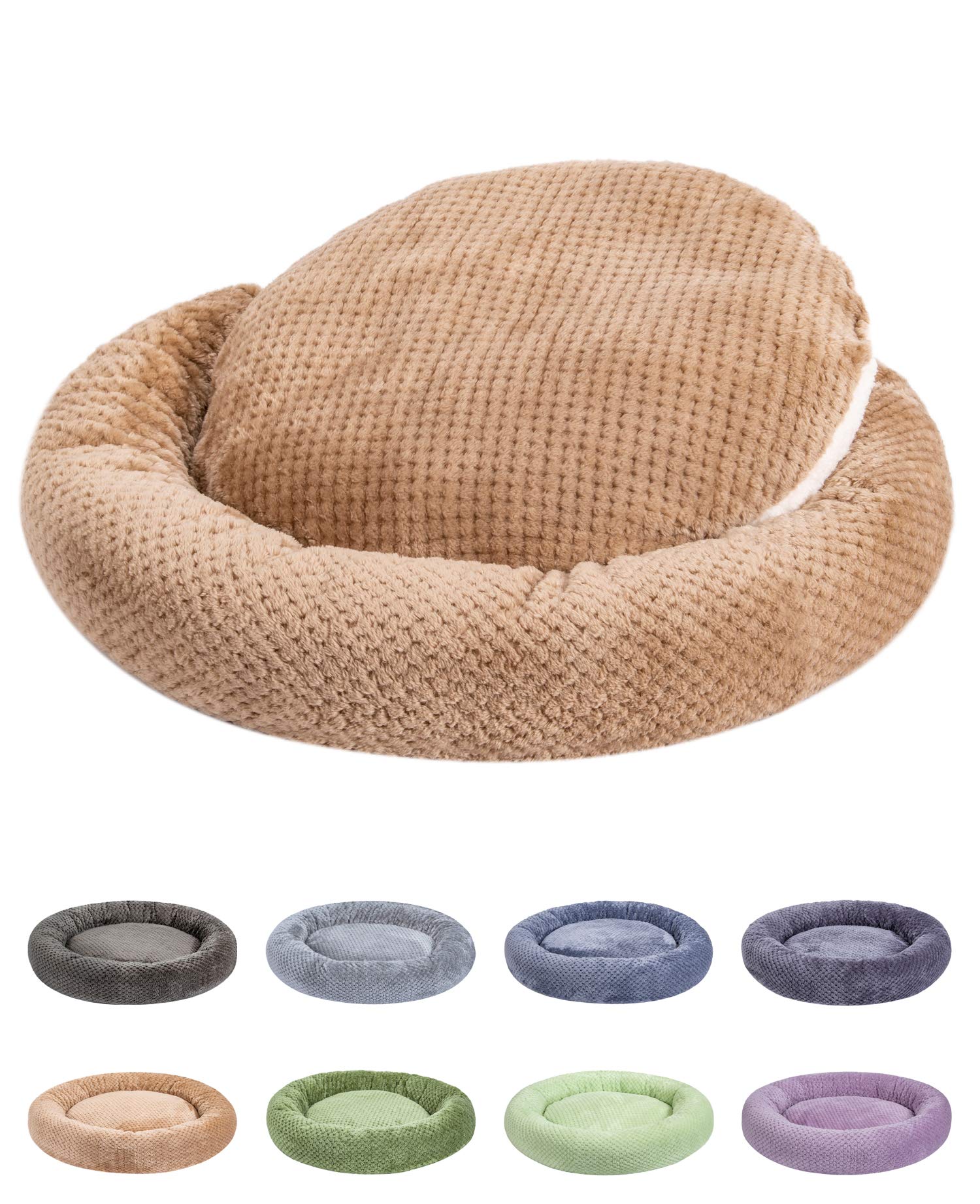WONDER MIRACLE Fuzzy Deluxe Pet Beds, Super Plush Dog or Cat Beds Ideal for Dog Crates, Machine Wash & Dryer Friendly (24" x 24", Mocha)