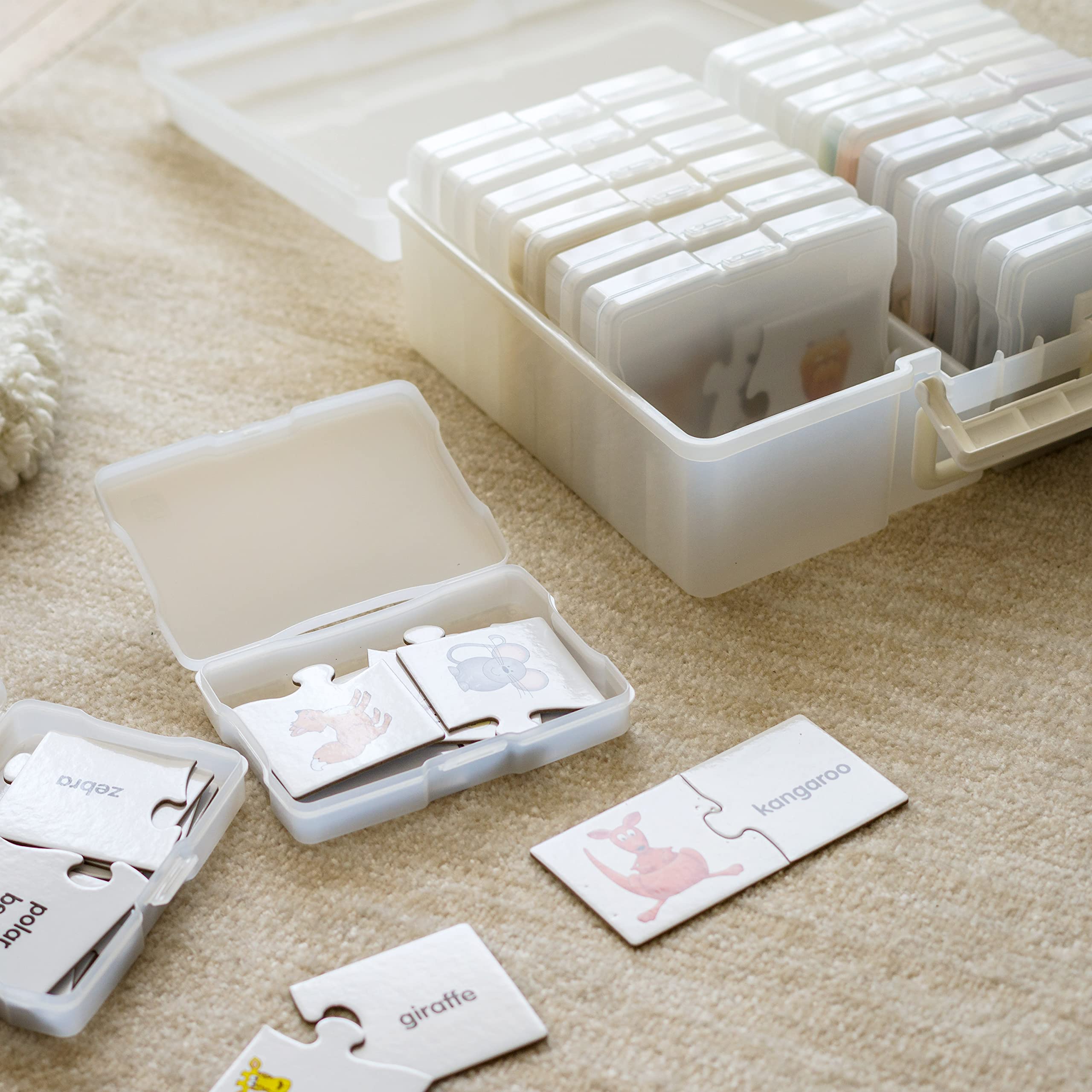 IRIS USA - Caja de almacenamiento de fotos de 10 x 15 cm, 2 unidades, contenedor principal con 16 cajas de organización para fotos, manualidades, álbumes de recortes, papelería, protección y
