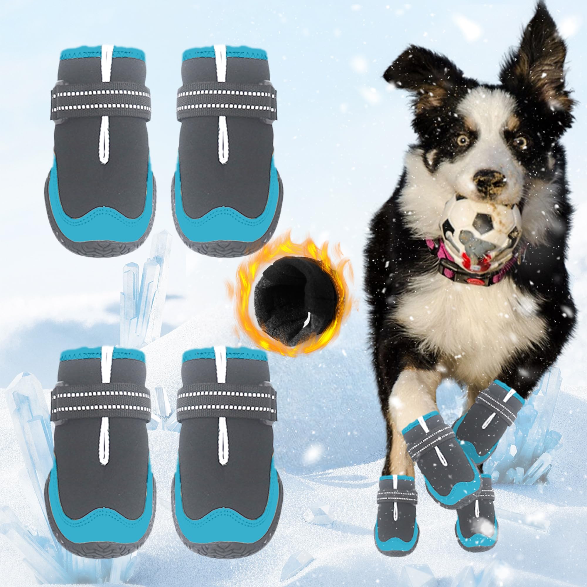 Dog Shoes for Large Small Medium Dogs Warm Non-Slip Protective Dog Boots for Winter Cold Pavement Waterproof Cotton Paw Protector for Snow Rain Outdoor (Blue, #1(2.16"*1.57")(L*W) for 11-26 lbs)