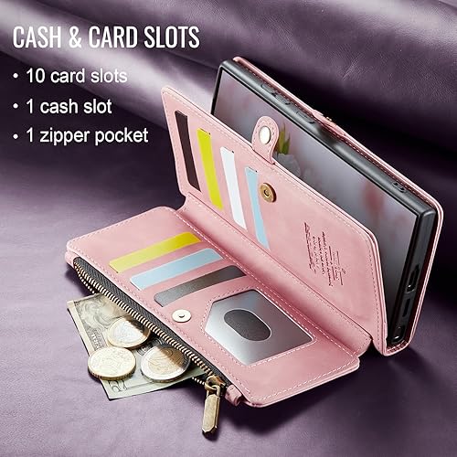 Miniatura 8 de Defencase Funda compatible con Galaxy A13 5G con tarjetero de bloqueo RFID para mujeres y hombres, correa magnética de piel sintética con cierre de