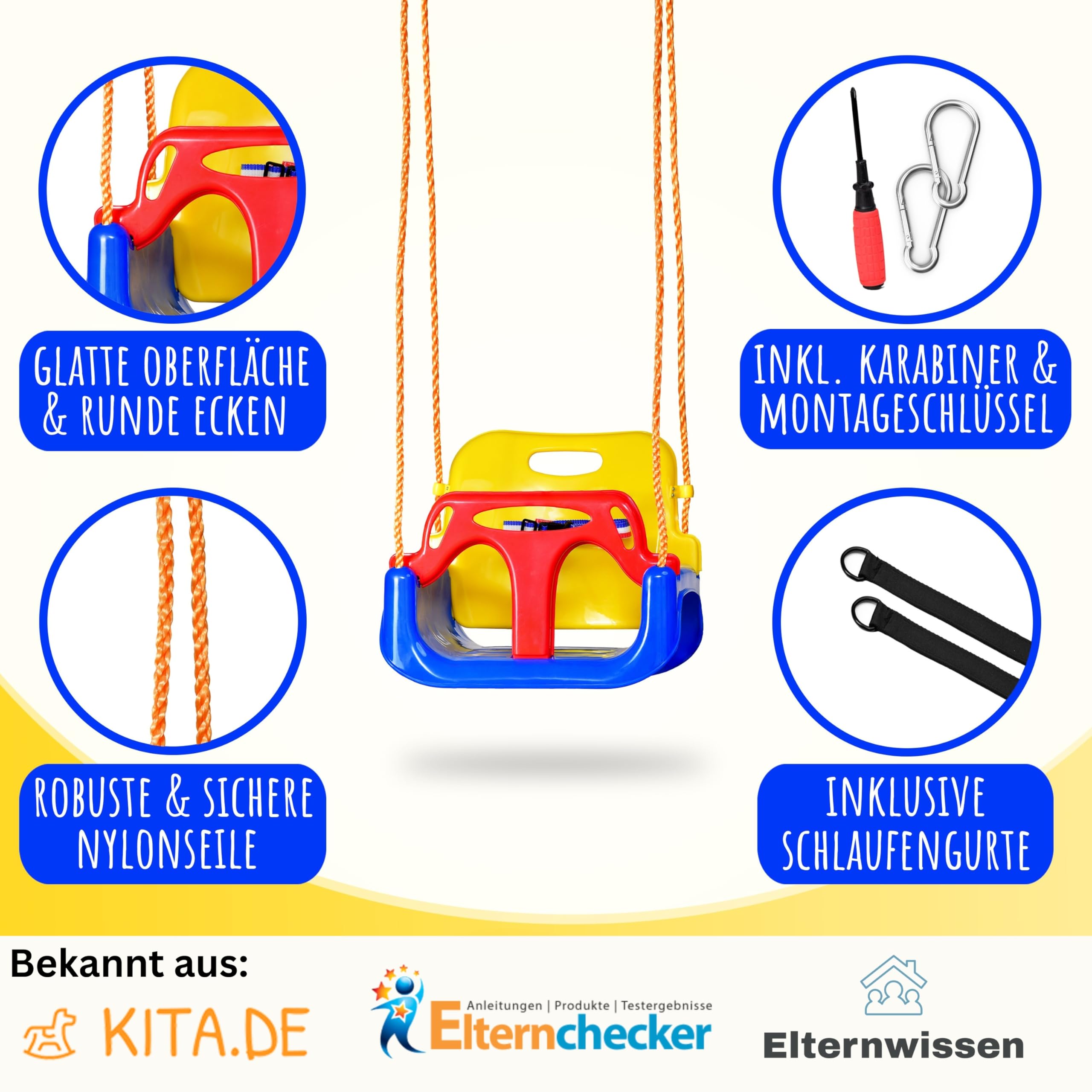 WOLKENGLÜCK® Babyschaukel 3 in 1 [6 Monaten bis 6+ Jahre] | Mitwachsende Kinderschaukel für Outdoor & Indoor | Hochwertige Schaukel inkl. Rückenlehne & Anschnallgurt