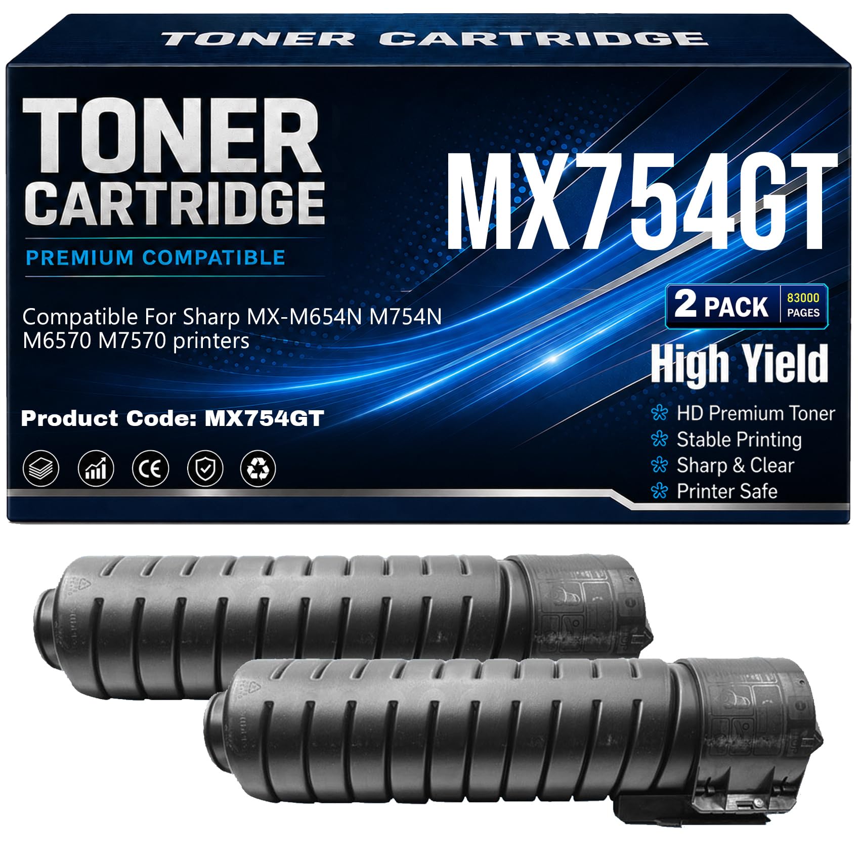 Per Sharp MX-M654N M754N M6570 M7570 Cartucce toner Compatibili MX754GT Stampanti Alta resa Con chip 83.000 pagine