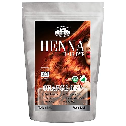 Tinte orgánico de henna roja naranja Color natural para el cabello certificado por USDA, sin gluten y libre de crueldad animal
