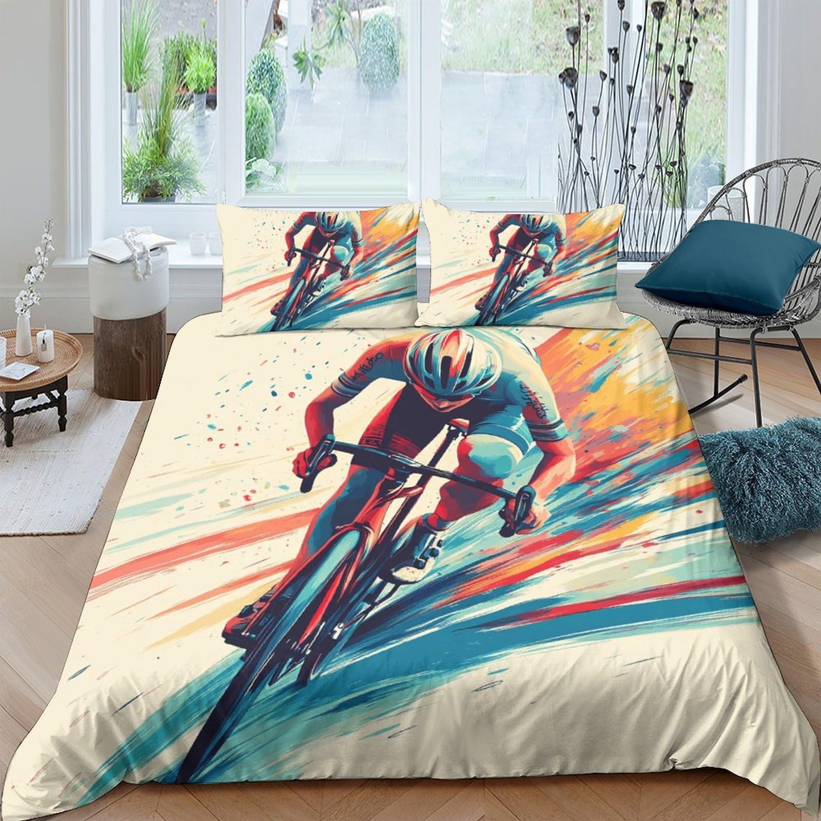 Ctjqhvkz Style-6 3D Printed Racing Cyclist Fitted Sheet Microfiber Soft Colourful Abstract Bed Cover For Bedroom Dorm Easy Care Single（135X200cm）