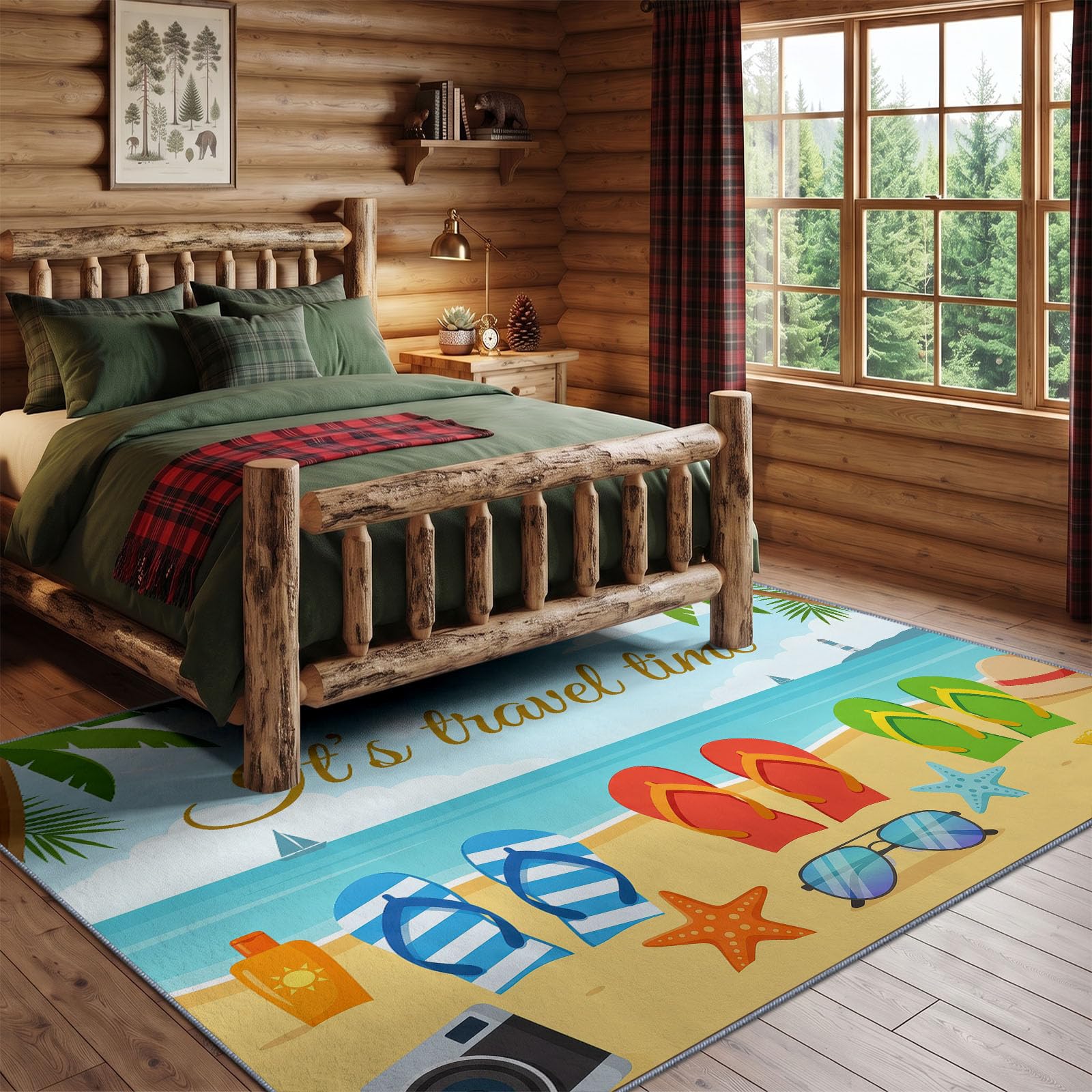 Bleu Clair Tapis Salon 80 x 150 cm, Cartoon Lavable en Machine Tapis | Chambre Antidérapant, Plage Étoile De Mer Tapise Bureau Salle a Manger, Doux Poil Ras Rug, Cuisine