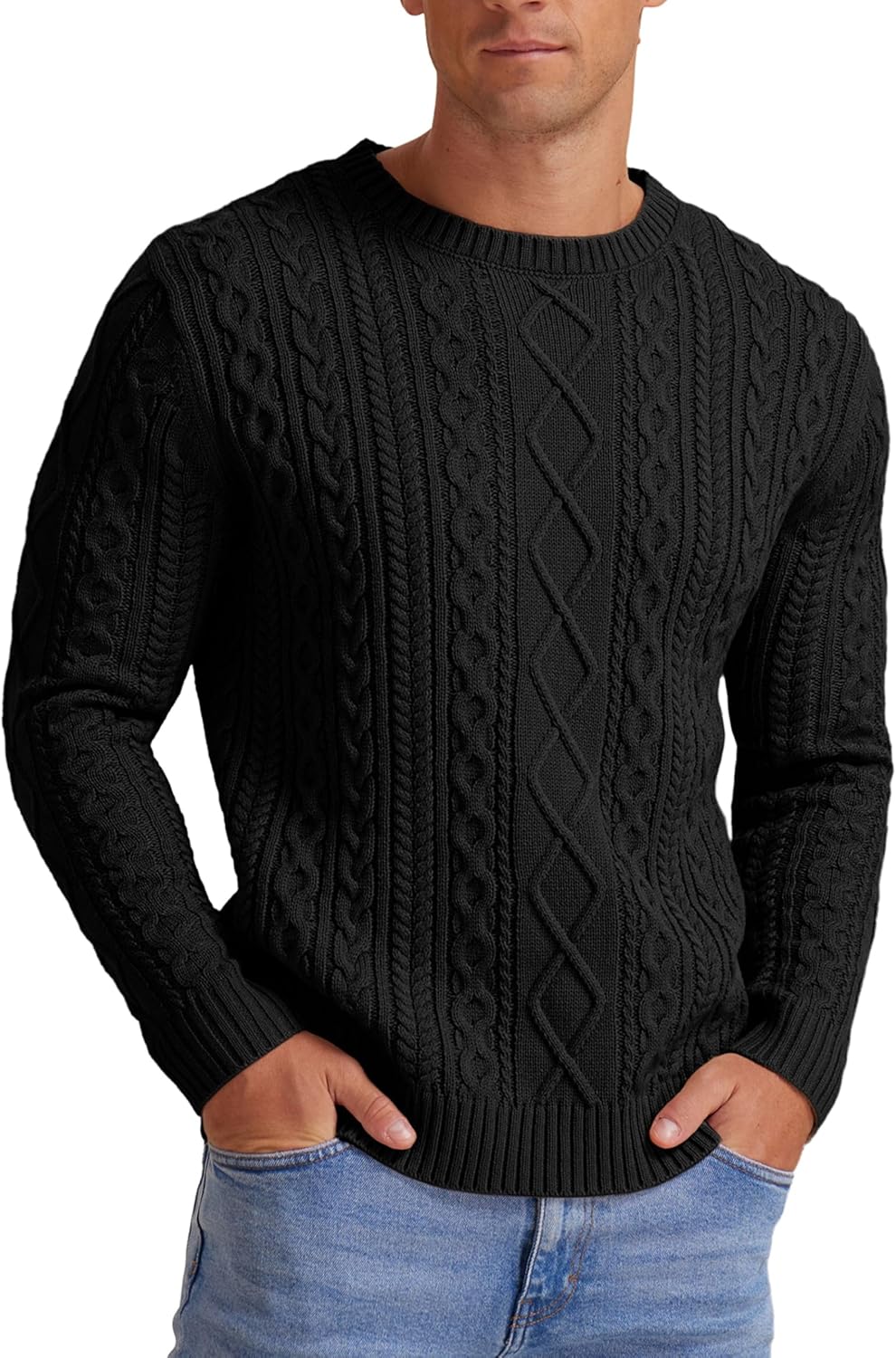 Hisir Heren Kabel Gebreide Truien Winter Casual Ronde Hals Dikke