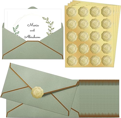 100 sobres de negocios #10 con borde dorado, sobres de tamaño carta de 4 18 x 9 12 pulgadas, color verde salvia, sobres autosellables estándar con