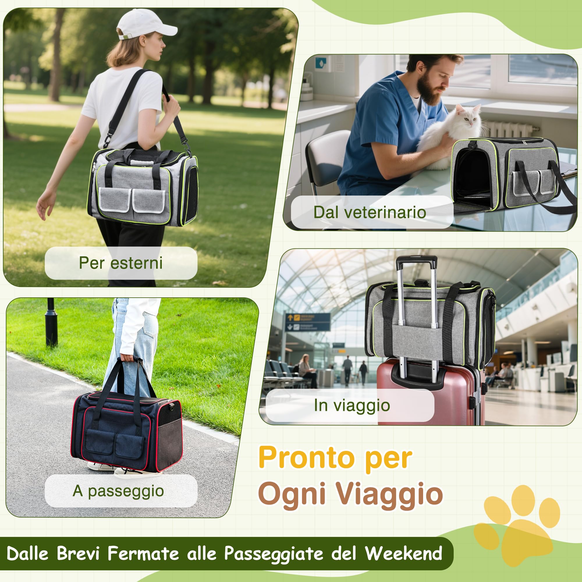 ALLSOPETS Trasportino per Cani Gatti Espandibile Trasportino Pieghevole per Gatti con Morbido Cuscinetto in Pile Rimovibile per Viaggio Escursioni Campeggio (Nero, L)