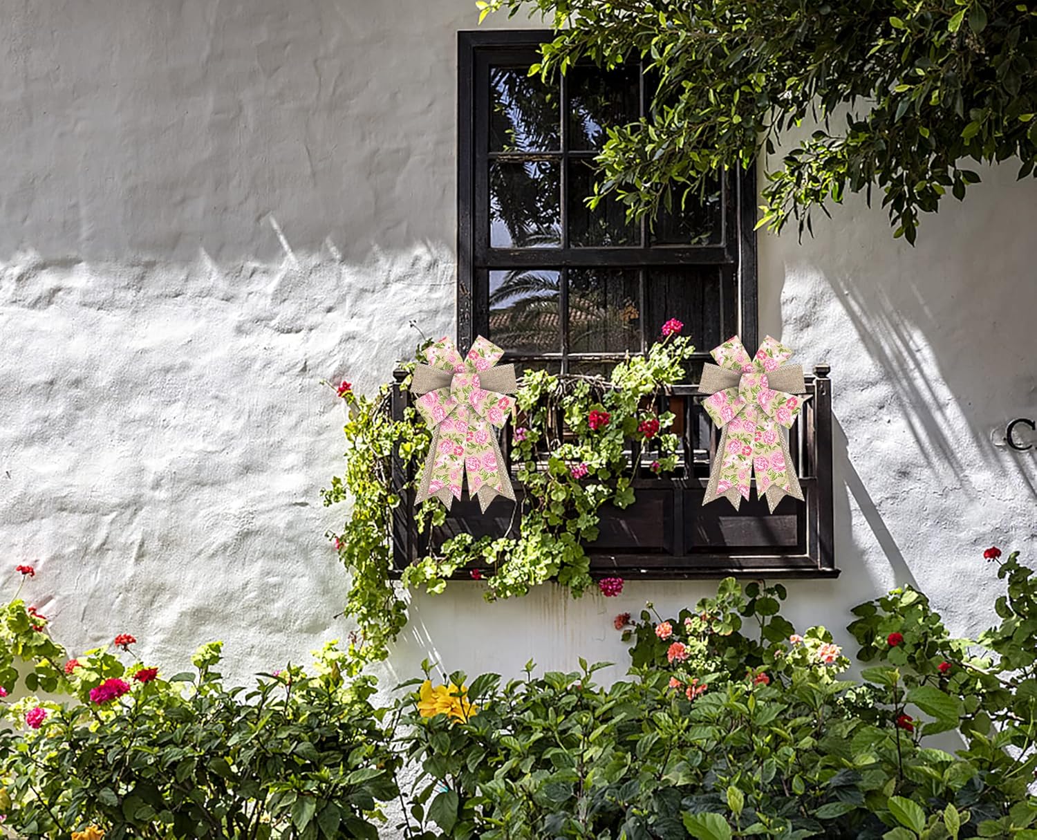 2pcs Spring Wreath Bows Pink Roses Flowers Burlap Bows for Wreath, Brown White Spots Dots Ribbon Bows Spring Retro Flowers Decor Bows for Springtime Indoor Outdoor Decoration Wreath Ornament Supplies - Image 5