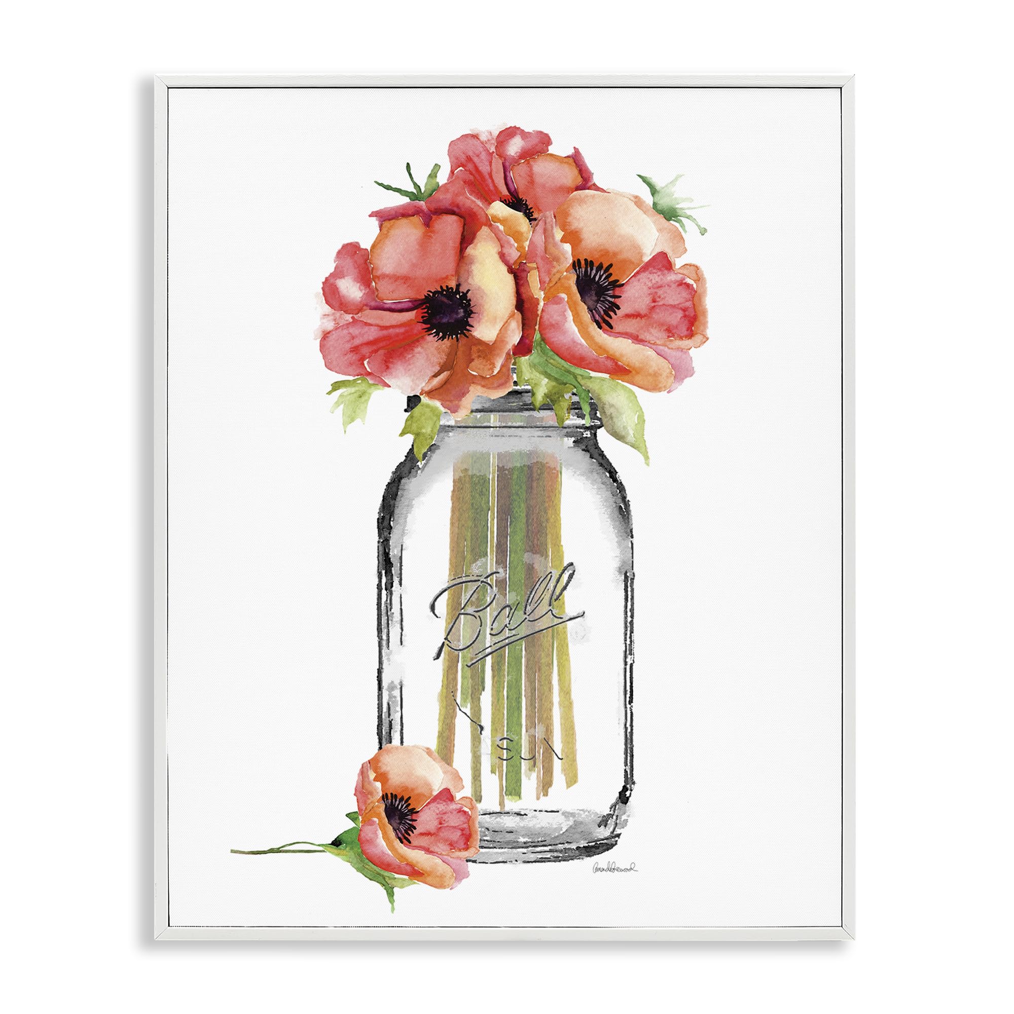 Mason Jar Poppies Floral Still Life, 16 x 20 Inch Framed Giclée Print