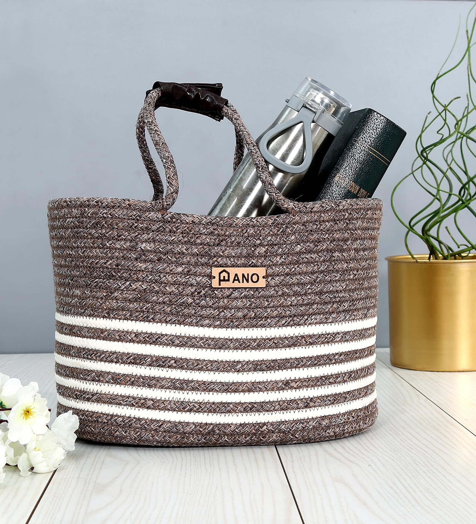 Pano Polypropylene Rectangle Tiffin Basket Carry Bag, Storage Basket, Picnic Basket, Lunch Bag, Tiffin Basket, Handbag For Lunch Box And Water Bottle, (13 X 9 X 9 Inches)- Brown-image-31