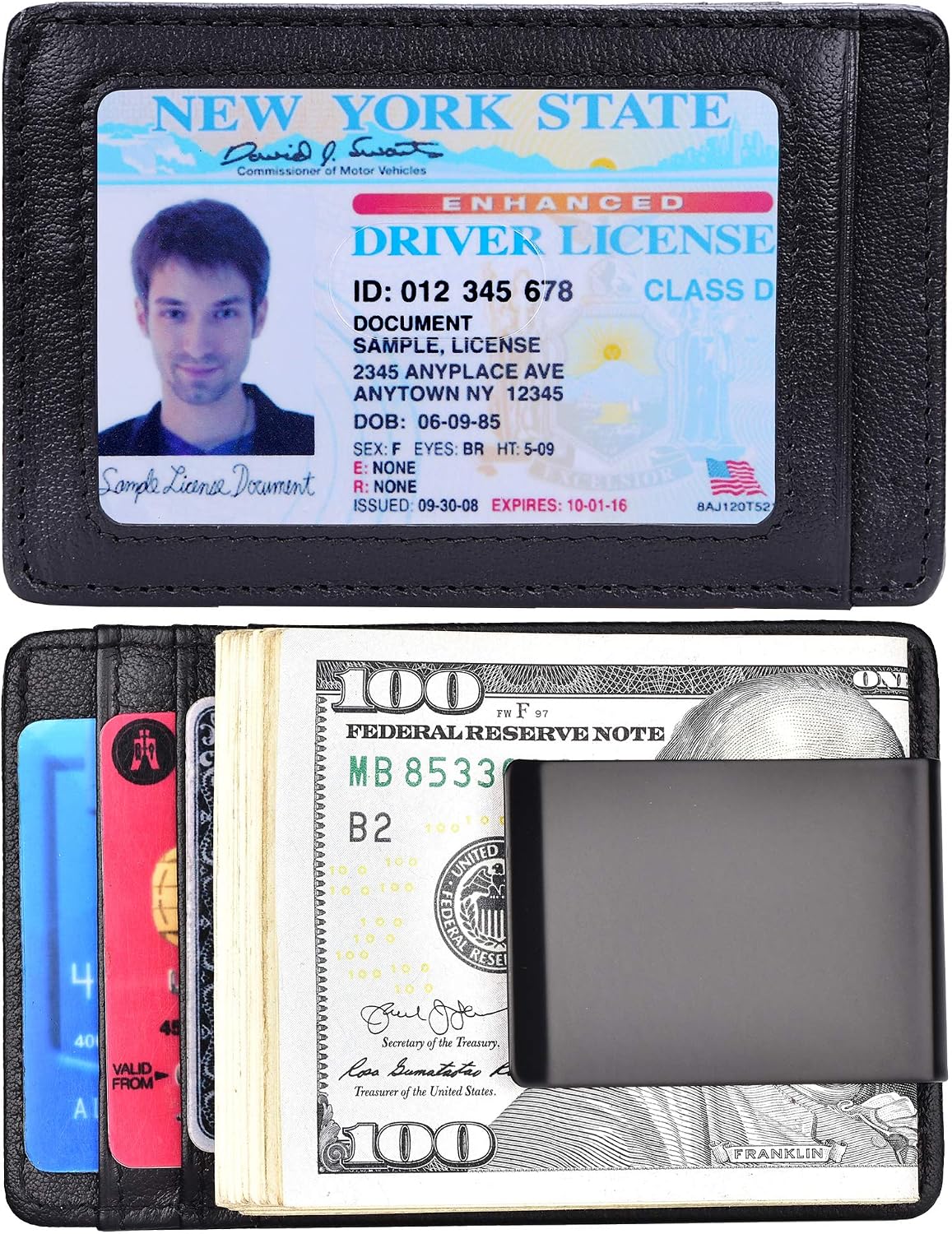 Kinzd Money Clip Front Pocket Wallet Leather RFID Blocking Thin Wallet Minimalist Card Holder Men